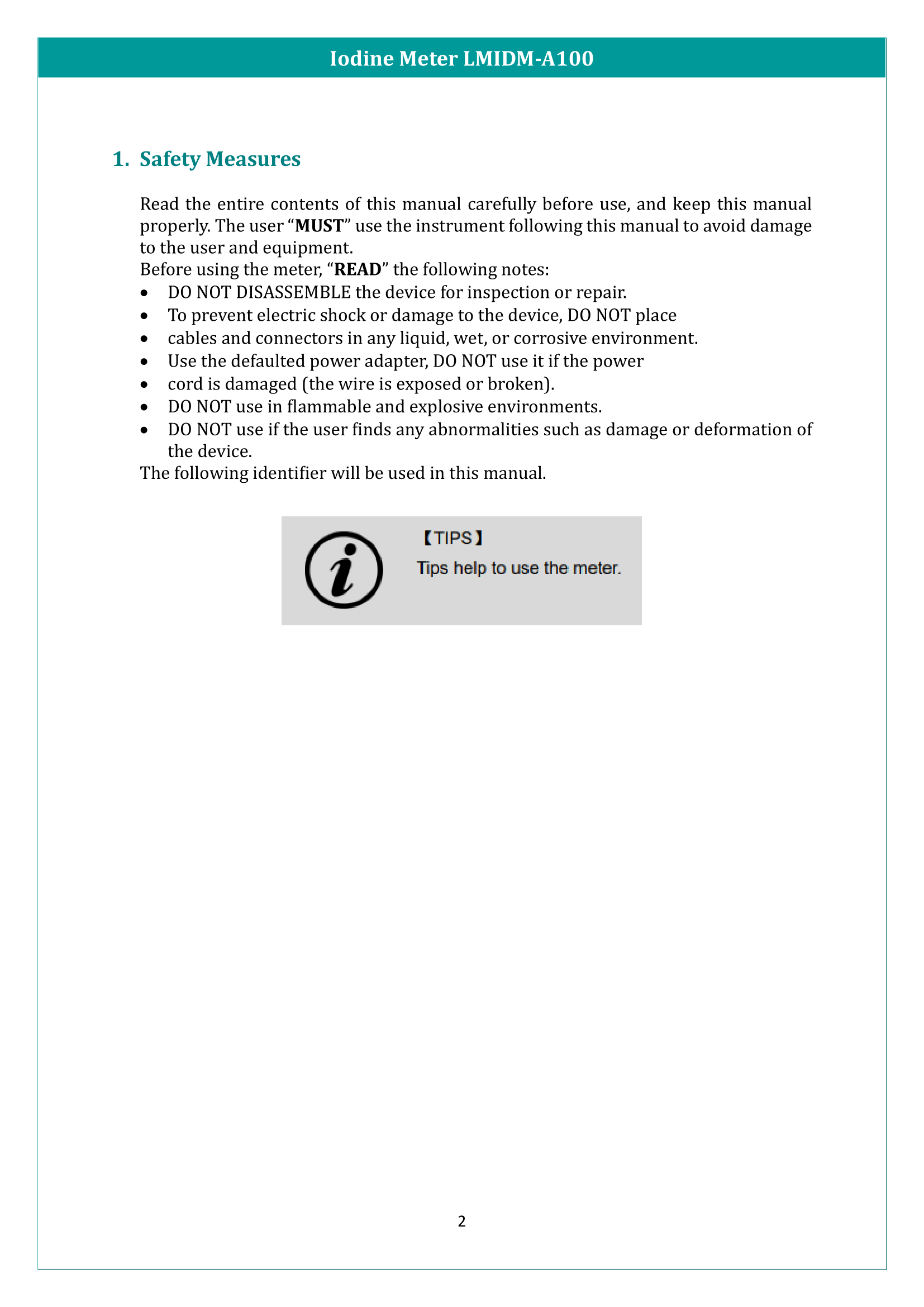 Iodine Meter LMIDM-A100 Manual