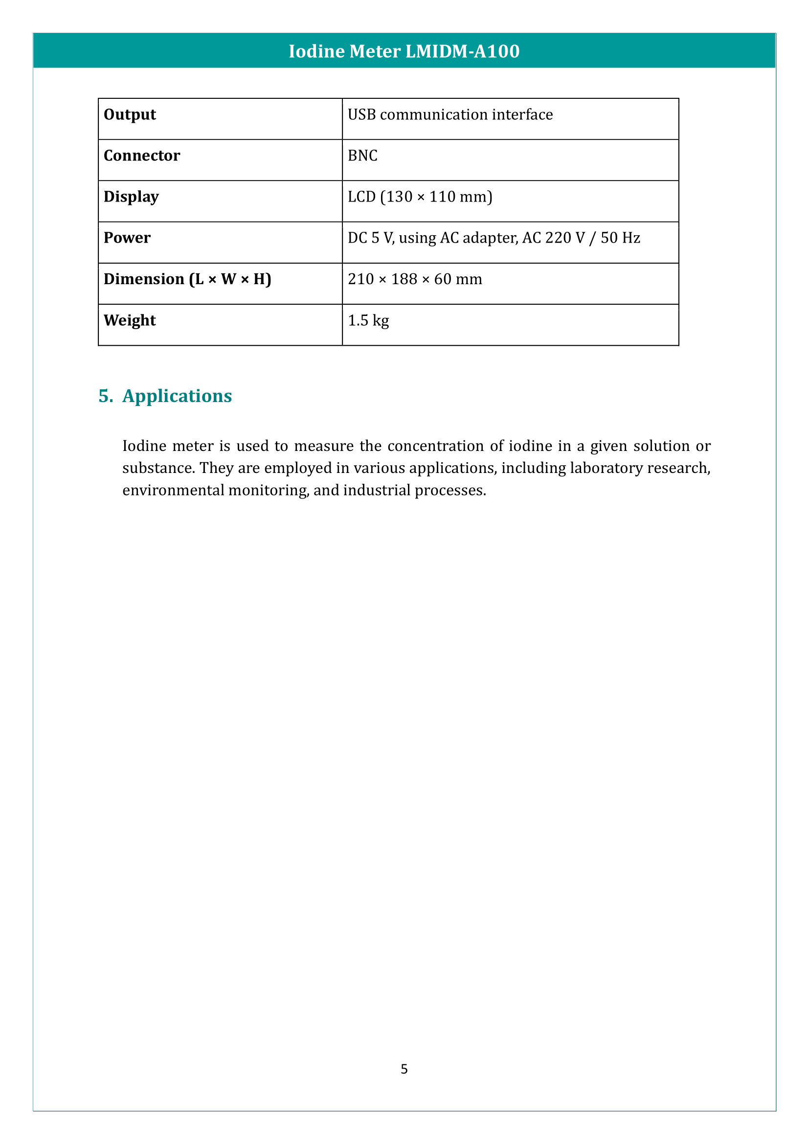 Iodine Meter LMIDM-A100 Manual
