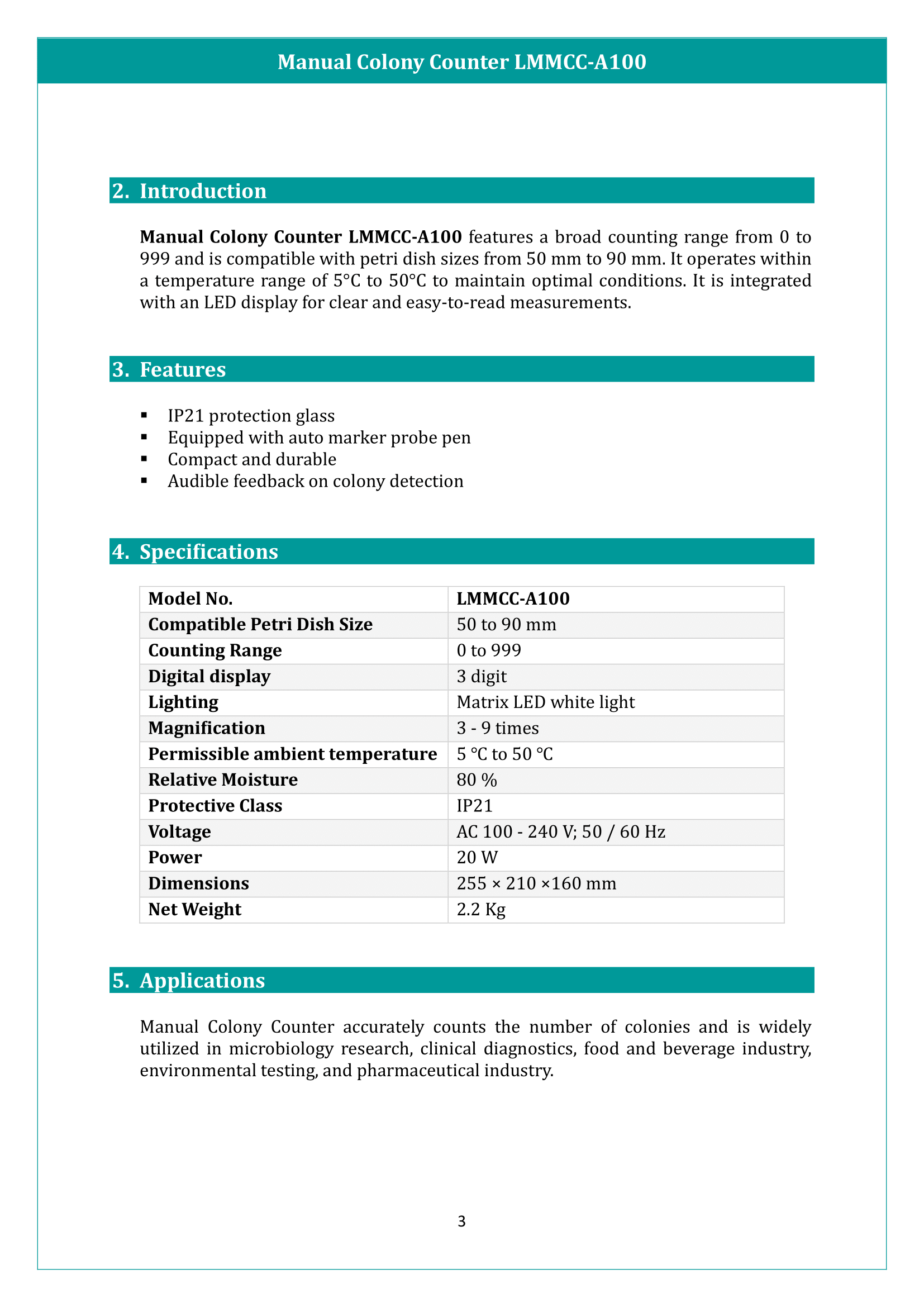 Manual Colony Counter LMMCC-A100 Manual
