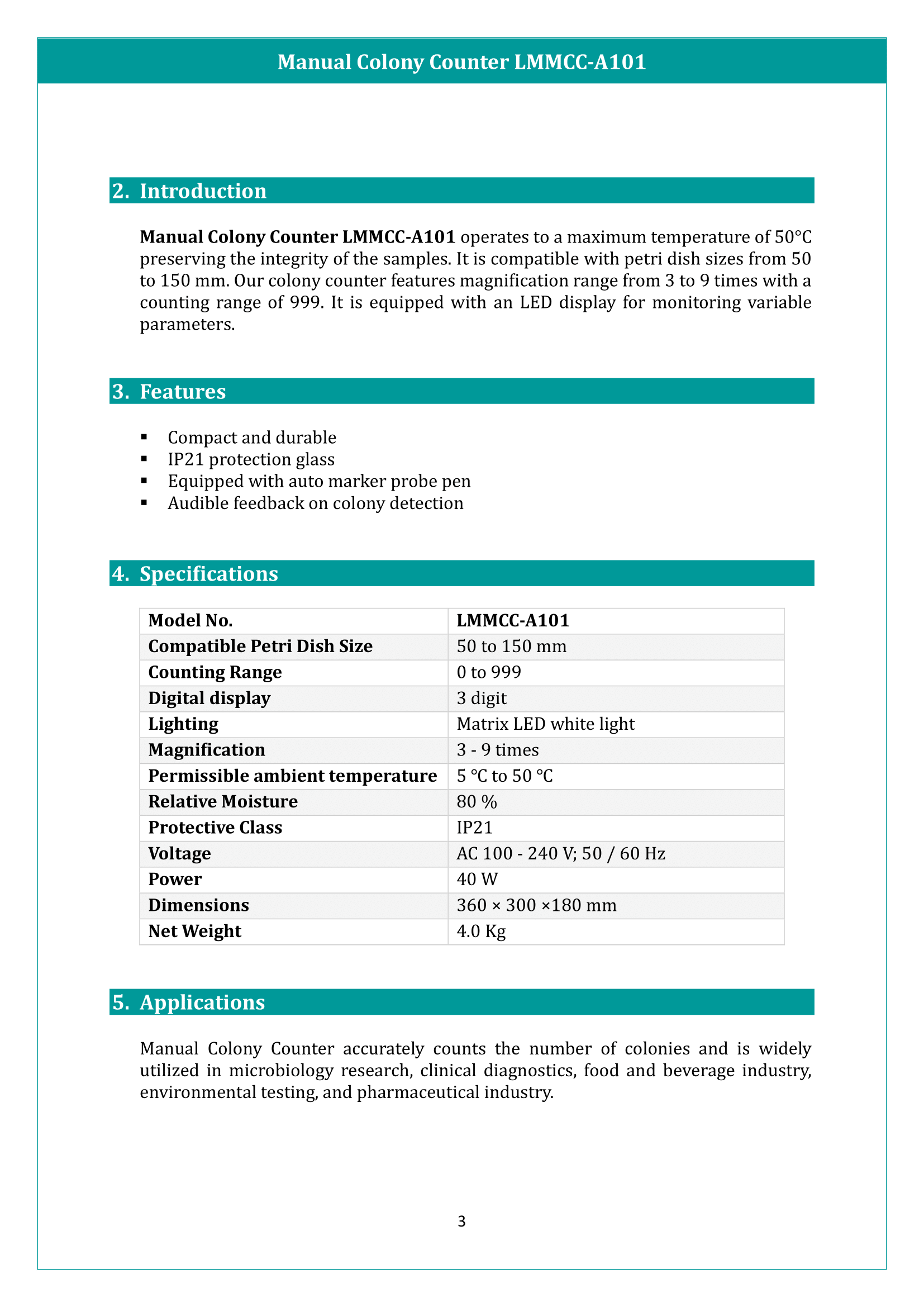 Manual Colony Counter LMMCC-A101 Manual