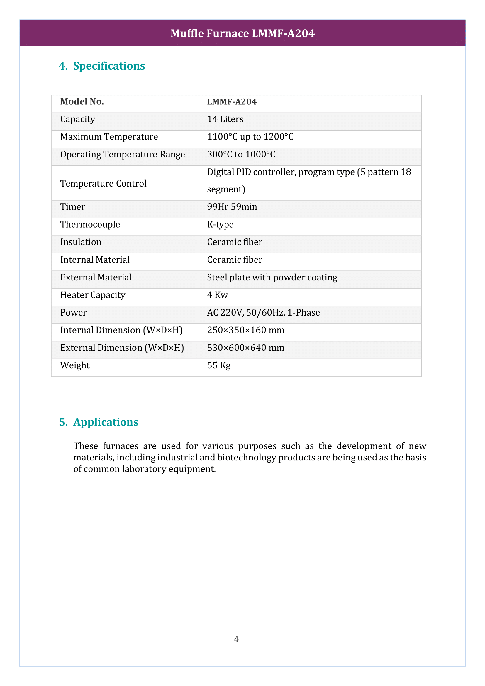 Muffle Furnace LMMF-A204 Manual