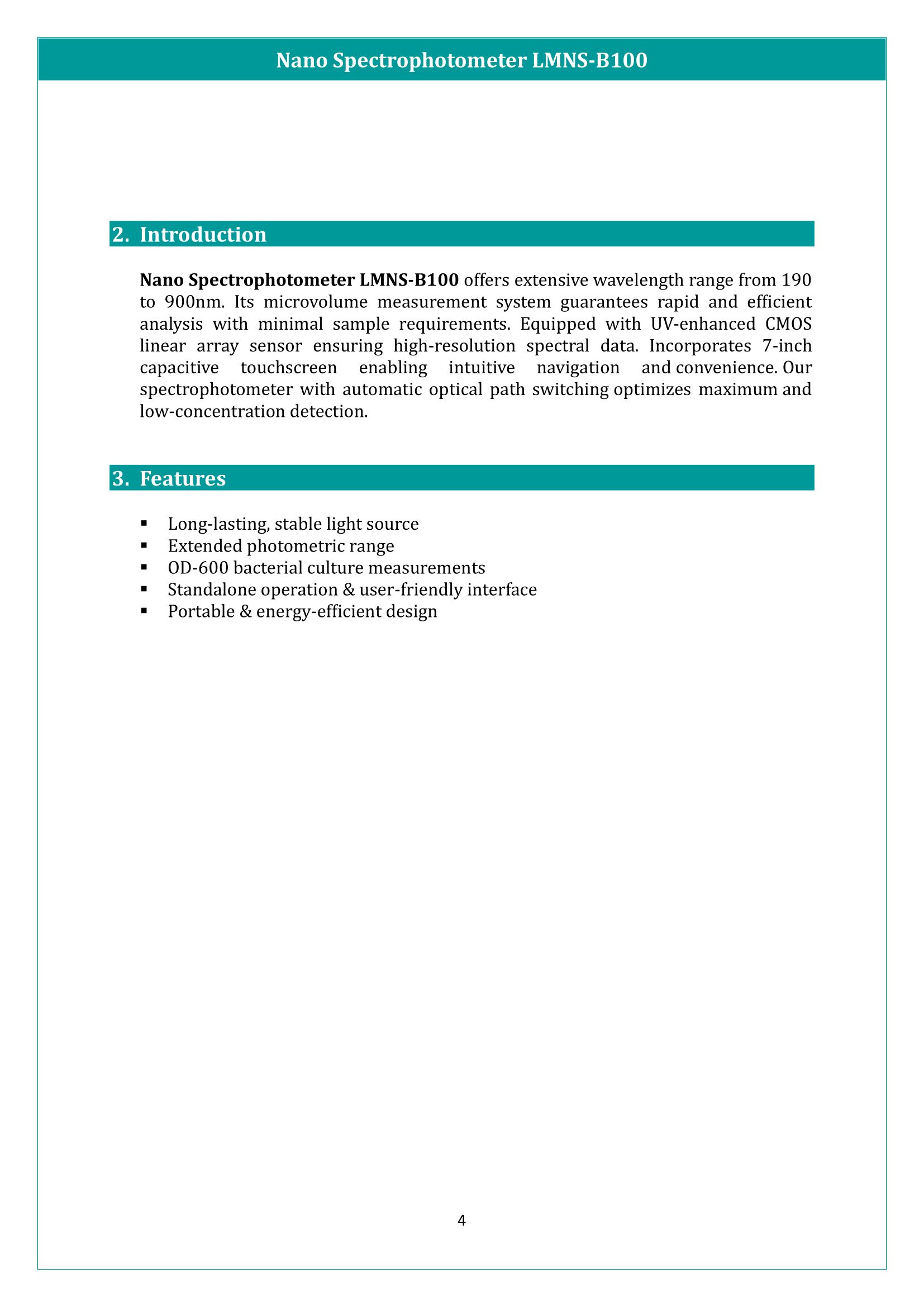 Nano Spectrophotometer LMNS-B100 Manual