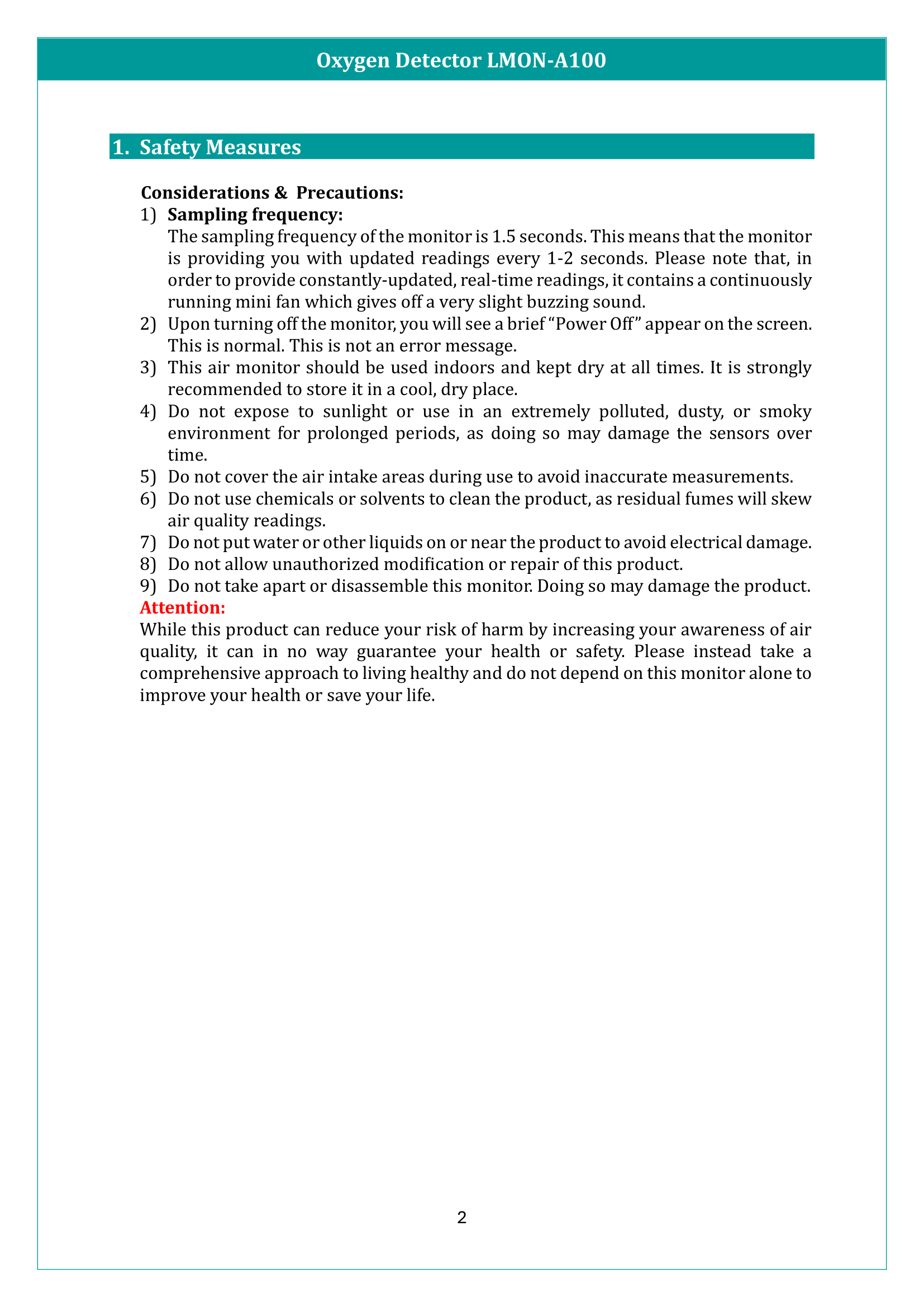 Oxygen Detector LMON-A100 Manual
