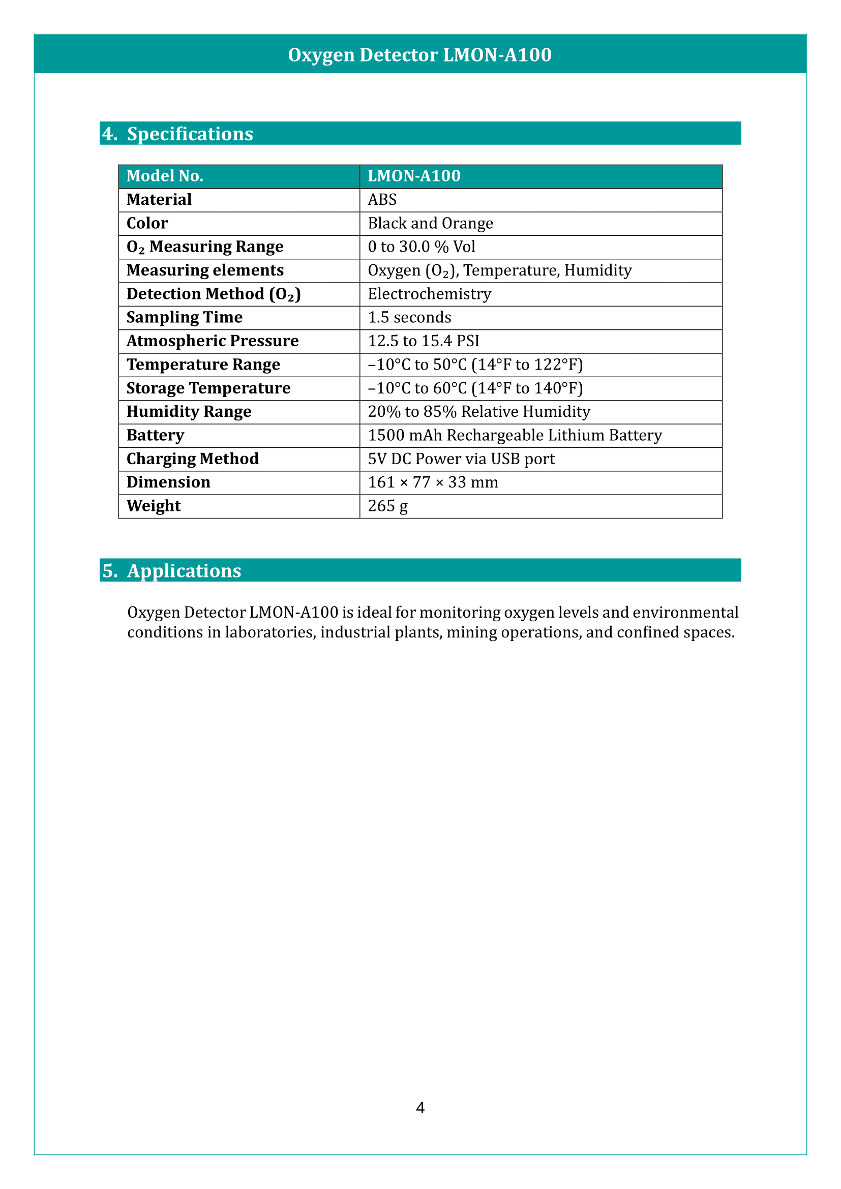 Oxygen Detector LMON-A100 Manual