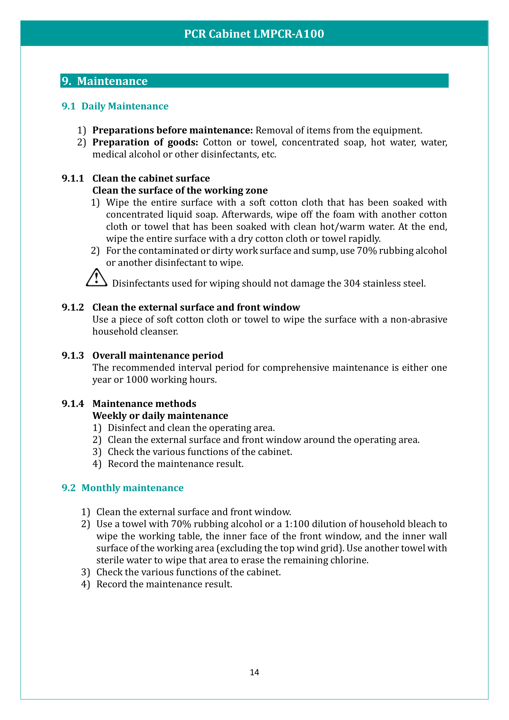 PCR Cabinet LMPCR-A100 Manual