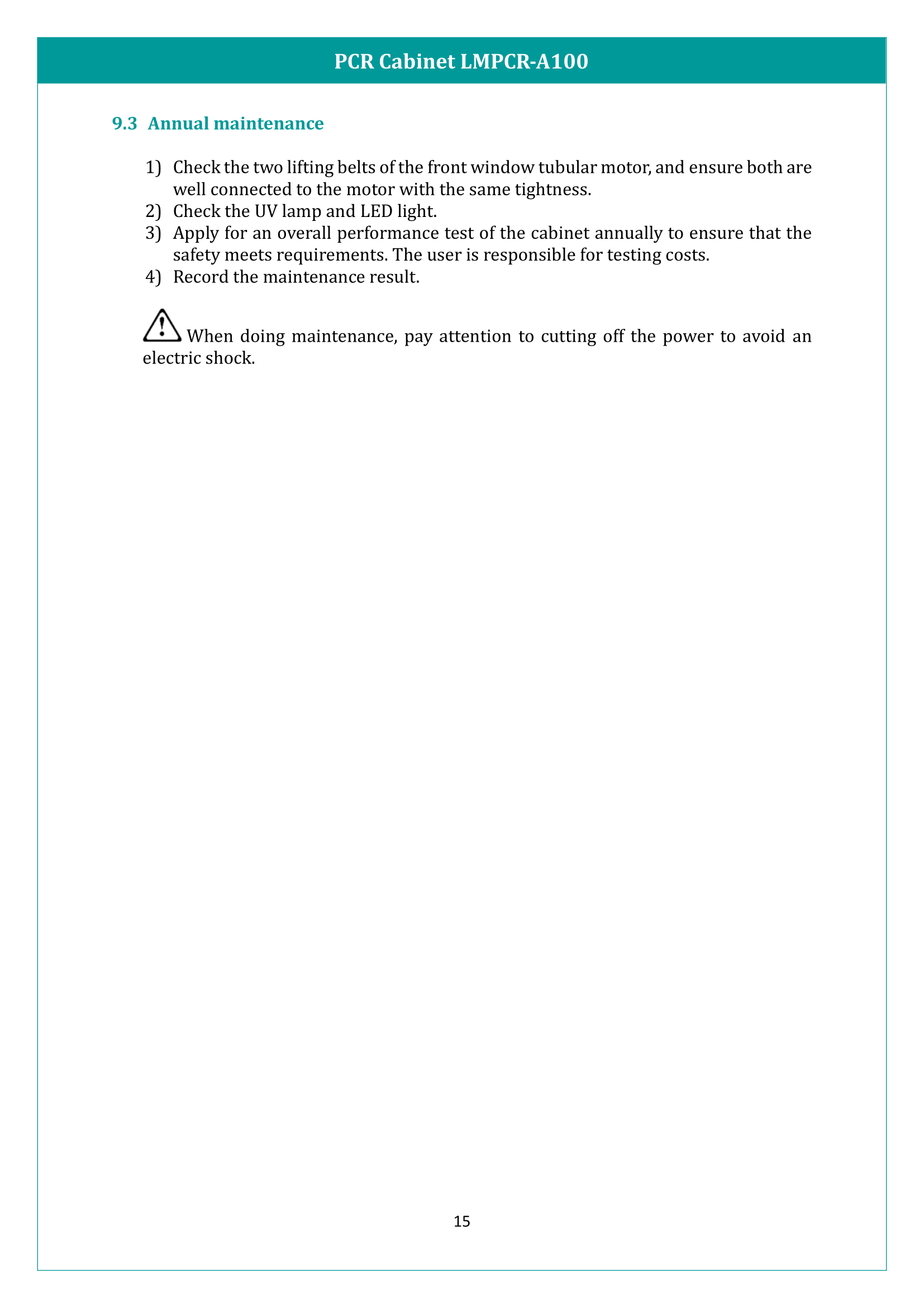 PCR Cabinet LMPCR-A100 Manual