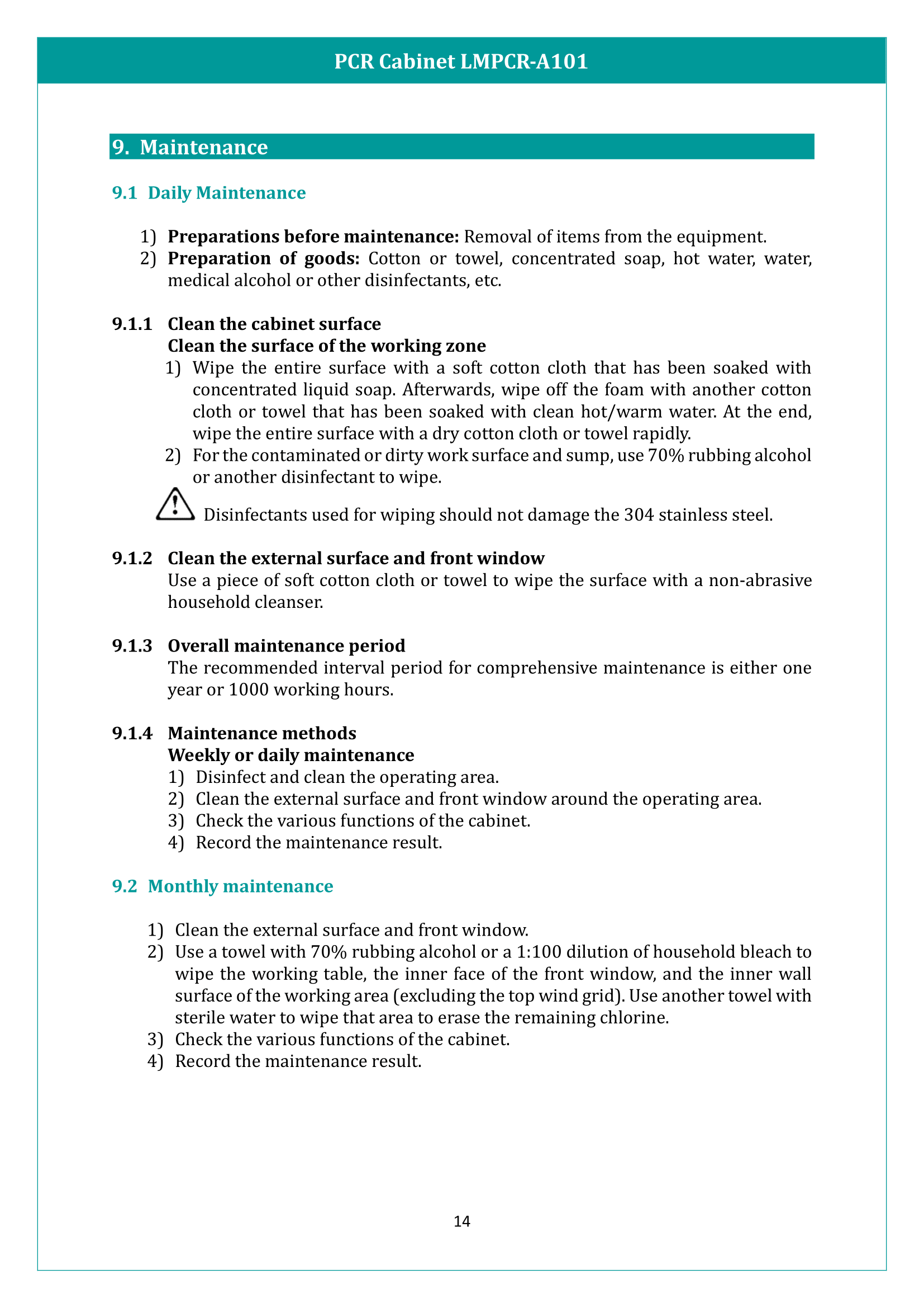 PCR Cabinet LMPCR-A101 Manual
