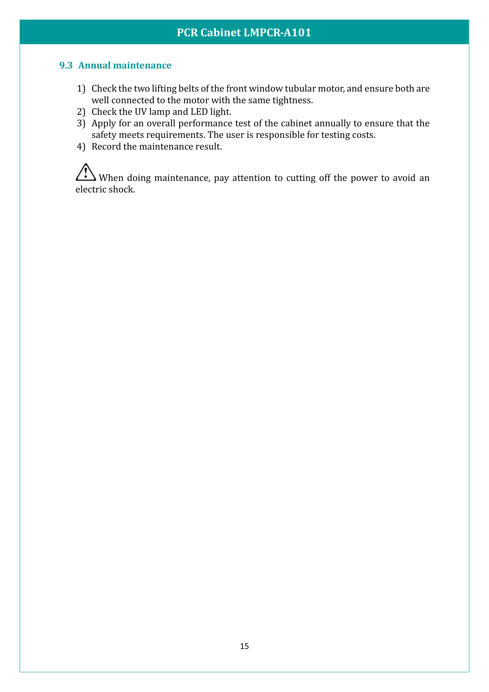 PCR Cabinet LMPCR-A101 Manual