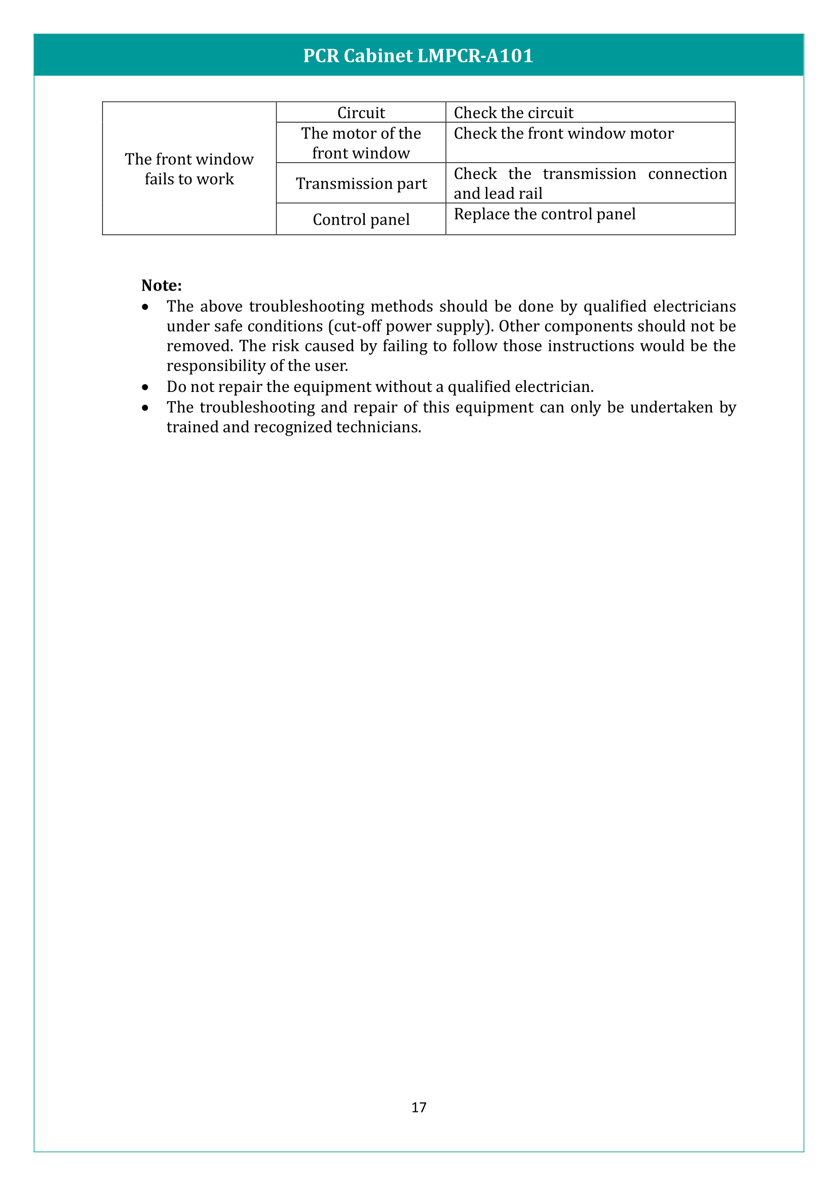 PCR Cabinet LMPCR-A101 Manual