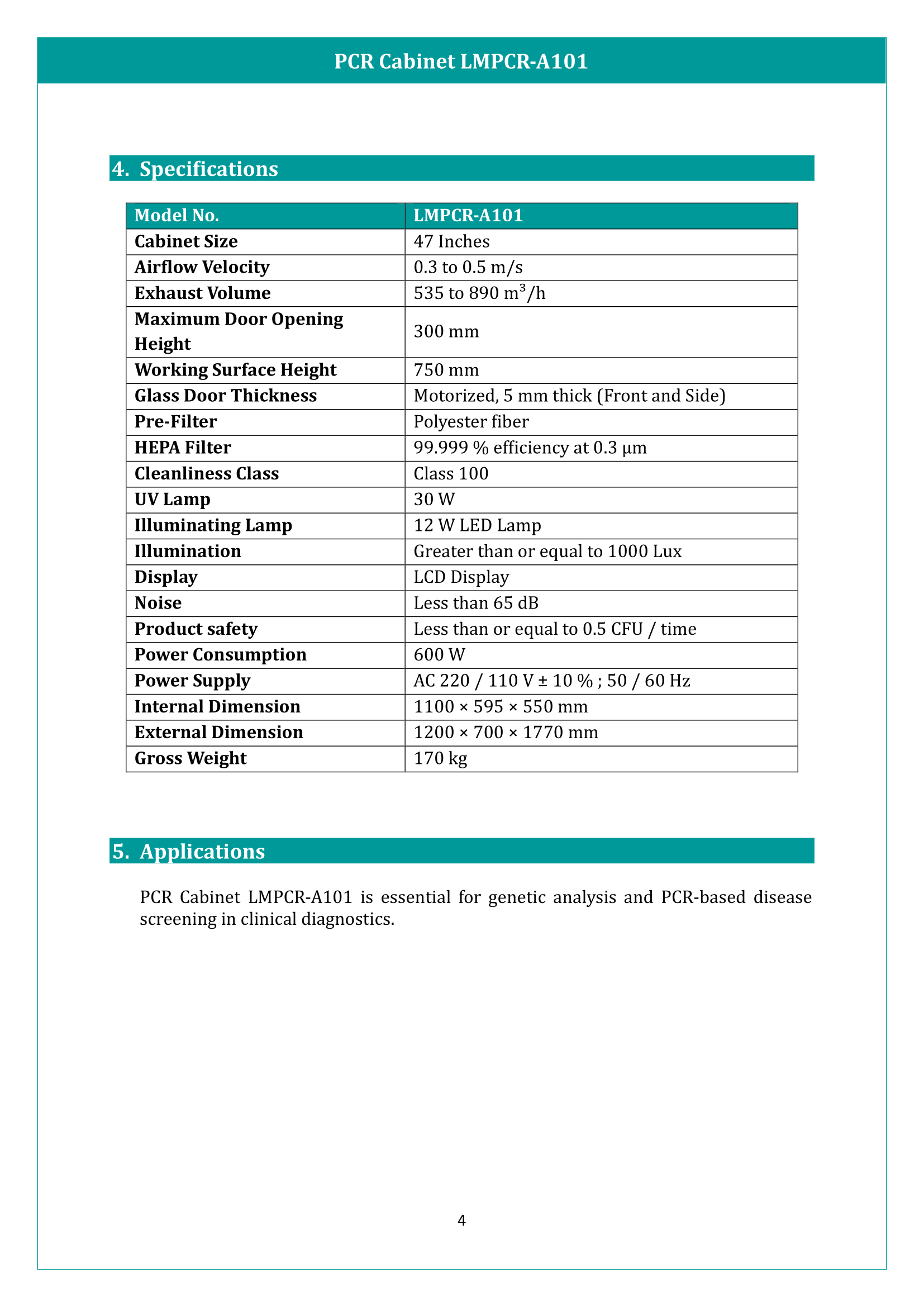 PCR Cabinet LMPCR-A101 Manual