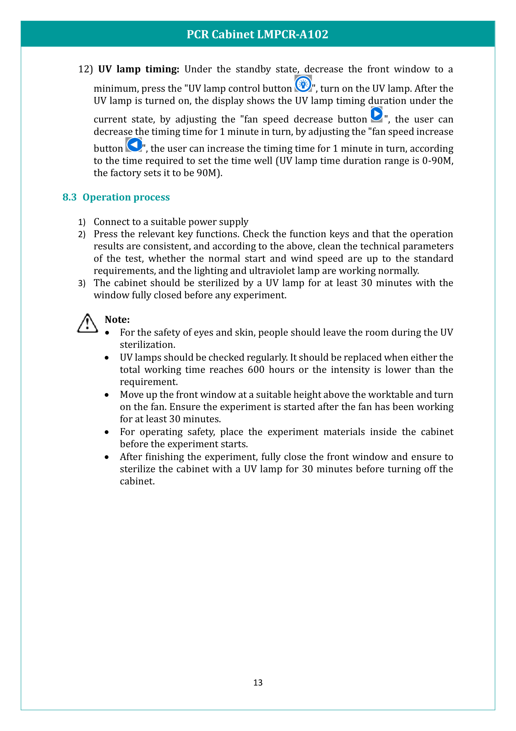 PCR Cabinet LMPCR-A102 Manual