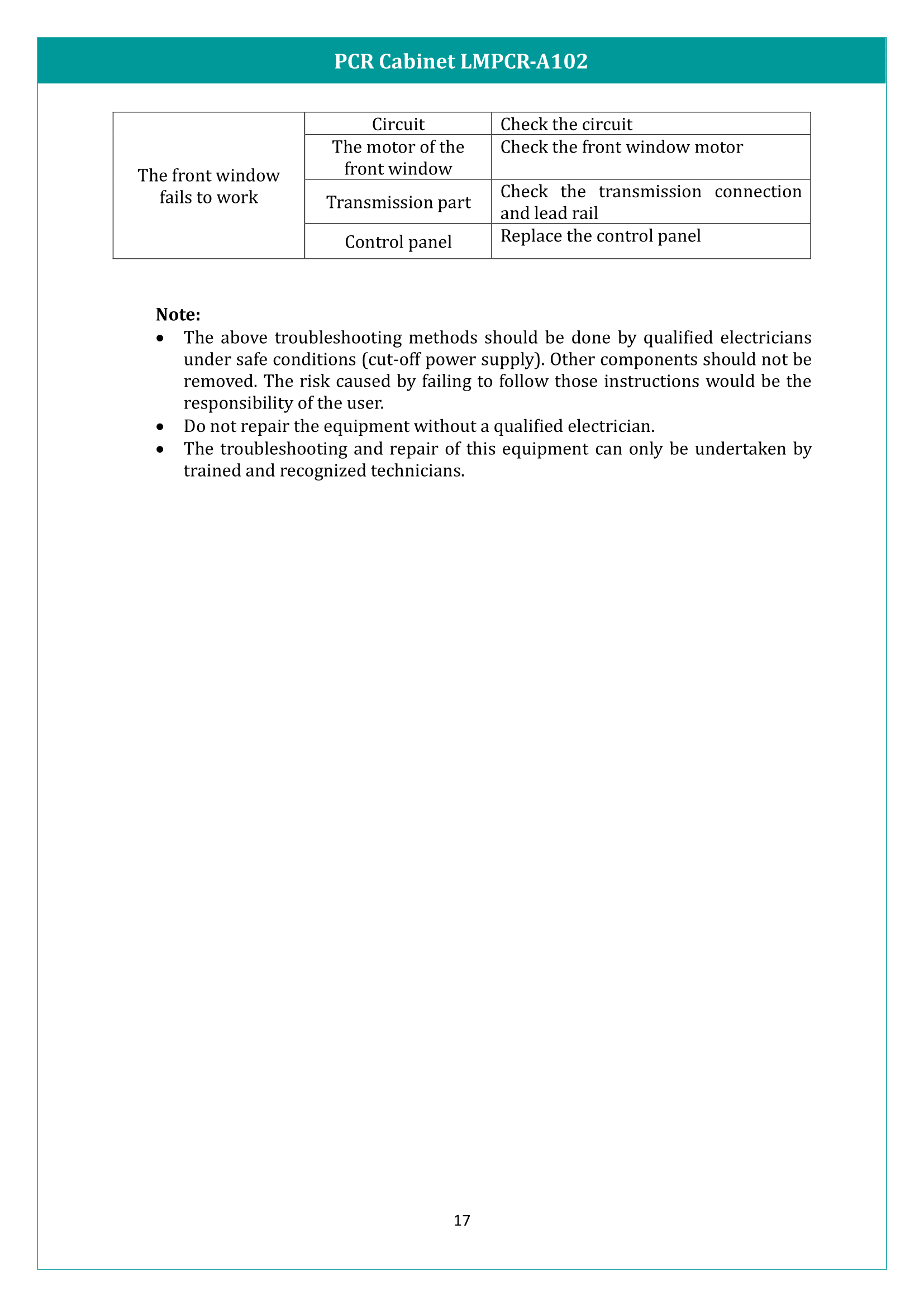 PCR Cabinet LMPCR-A102 Manual