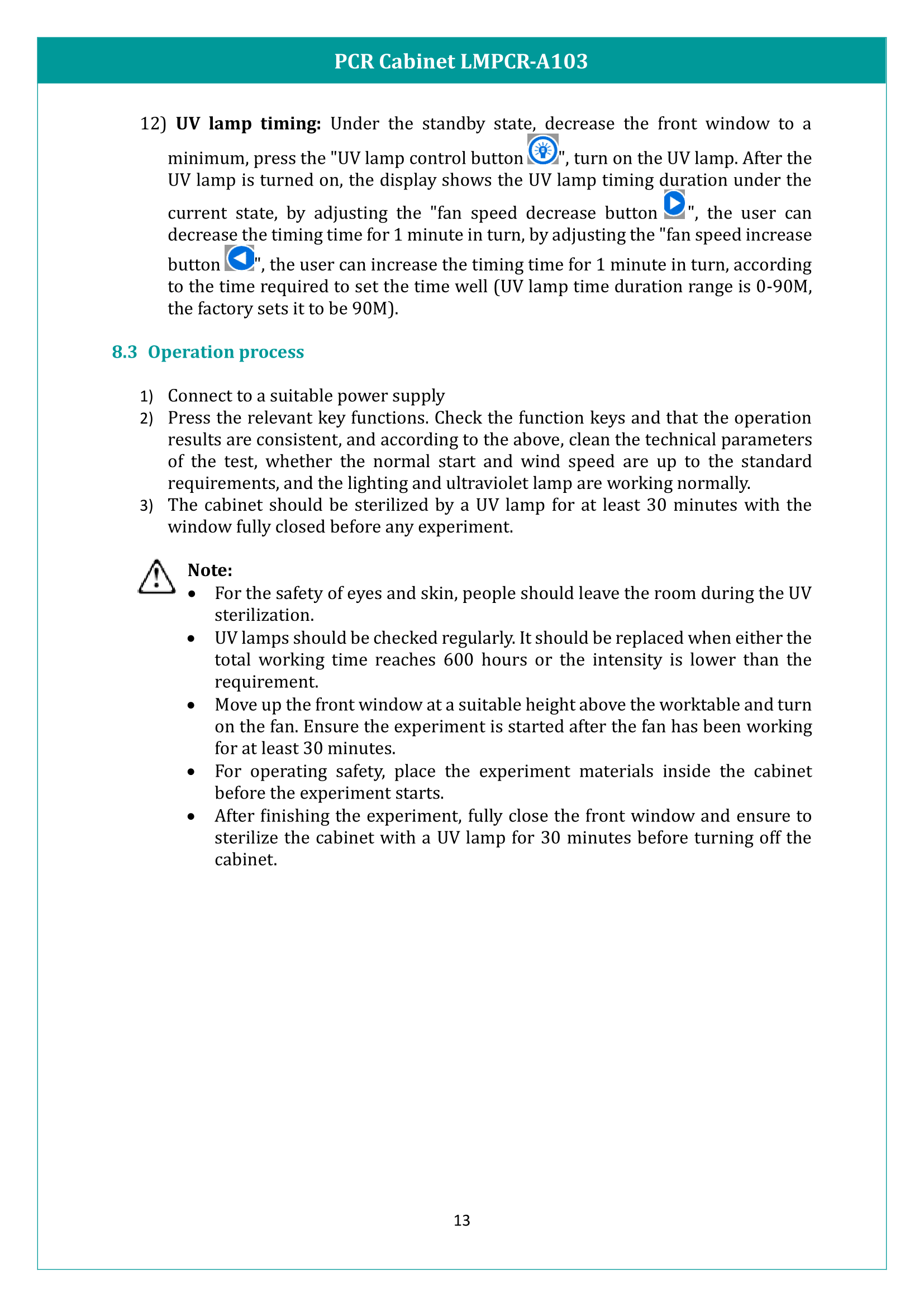 PCR Cabinet LMPCR-A103 Manual