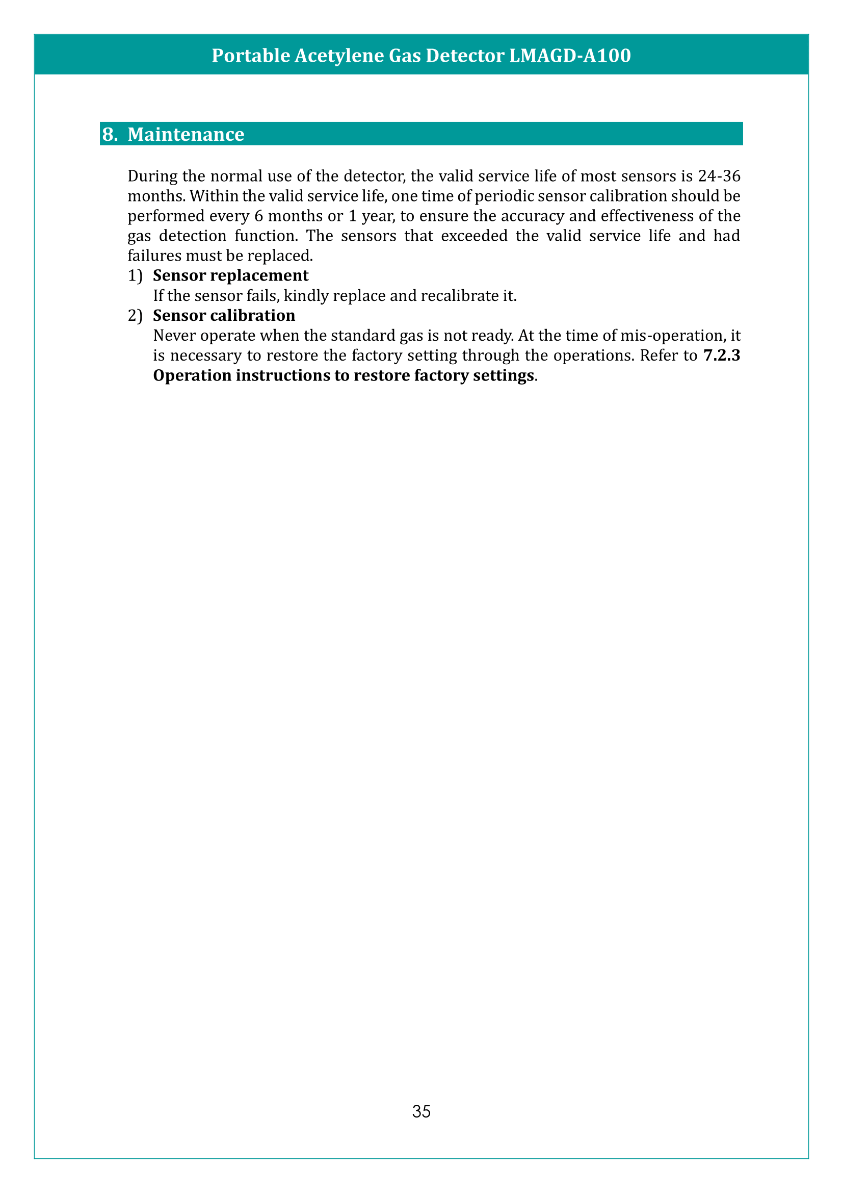 Portable Acetylene Gas Detector LMAGD-A100 Manual