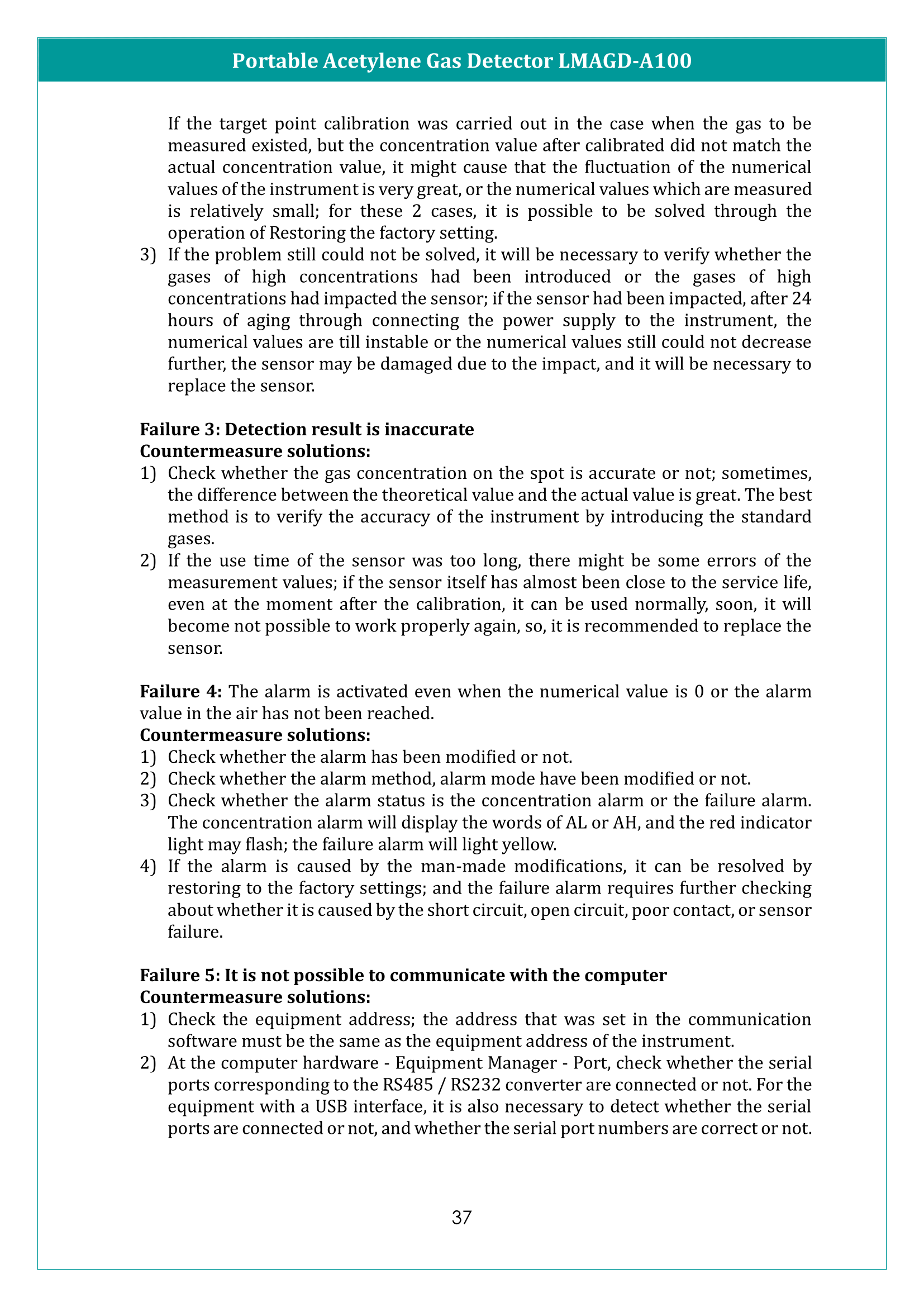 Portable Acetylene Gas Detector LMAGD-A100 Manual