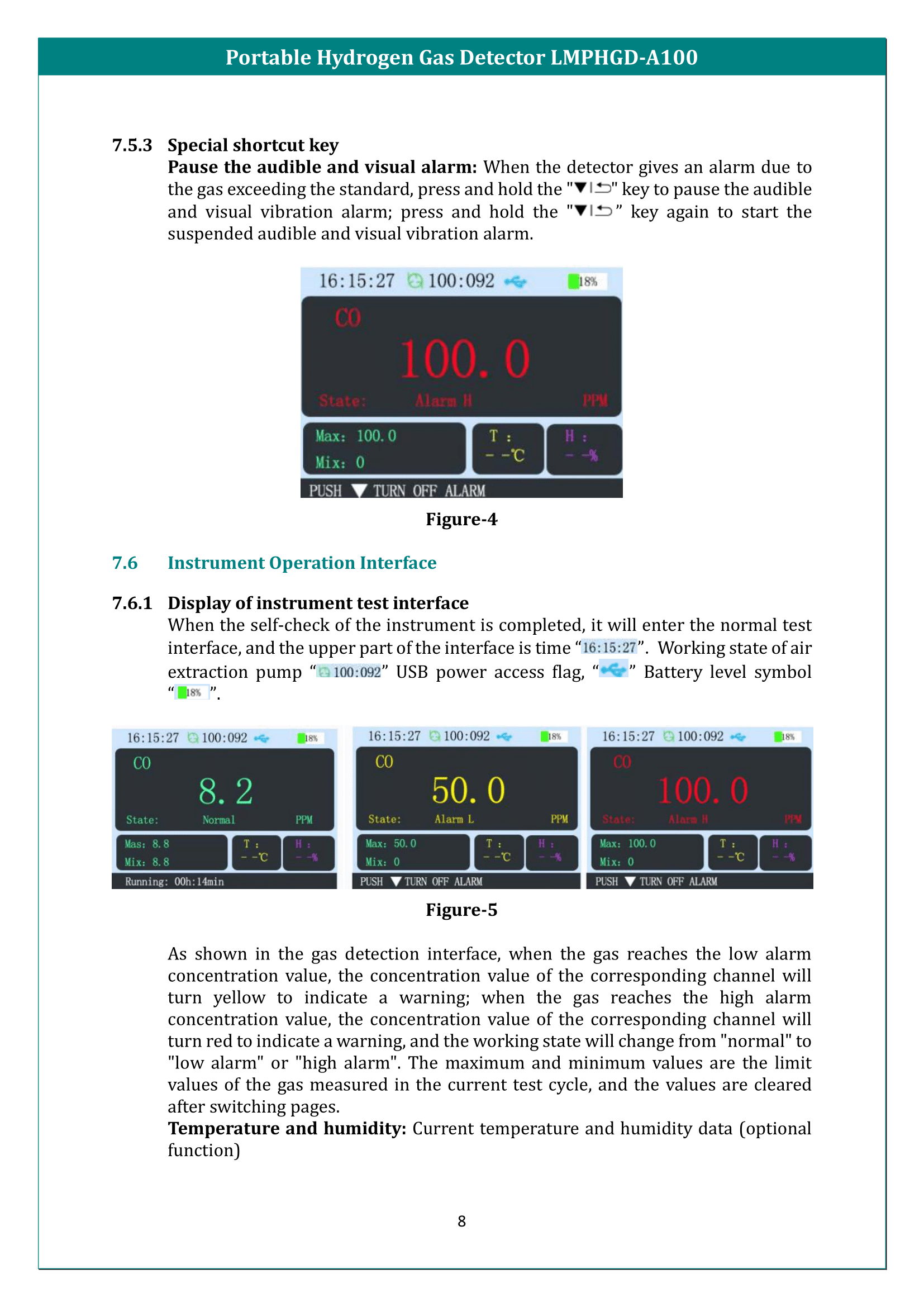 Portable Hydrogen Gas Detector LMPHGD-A100 Manual