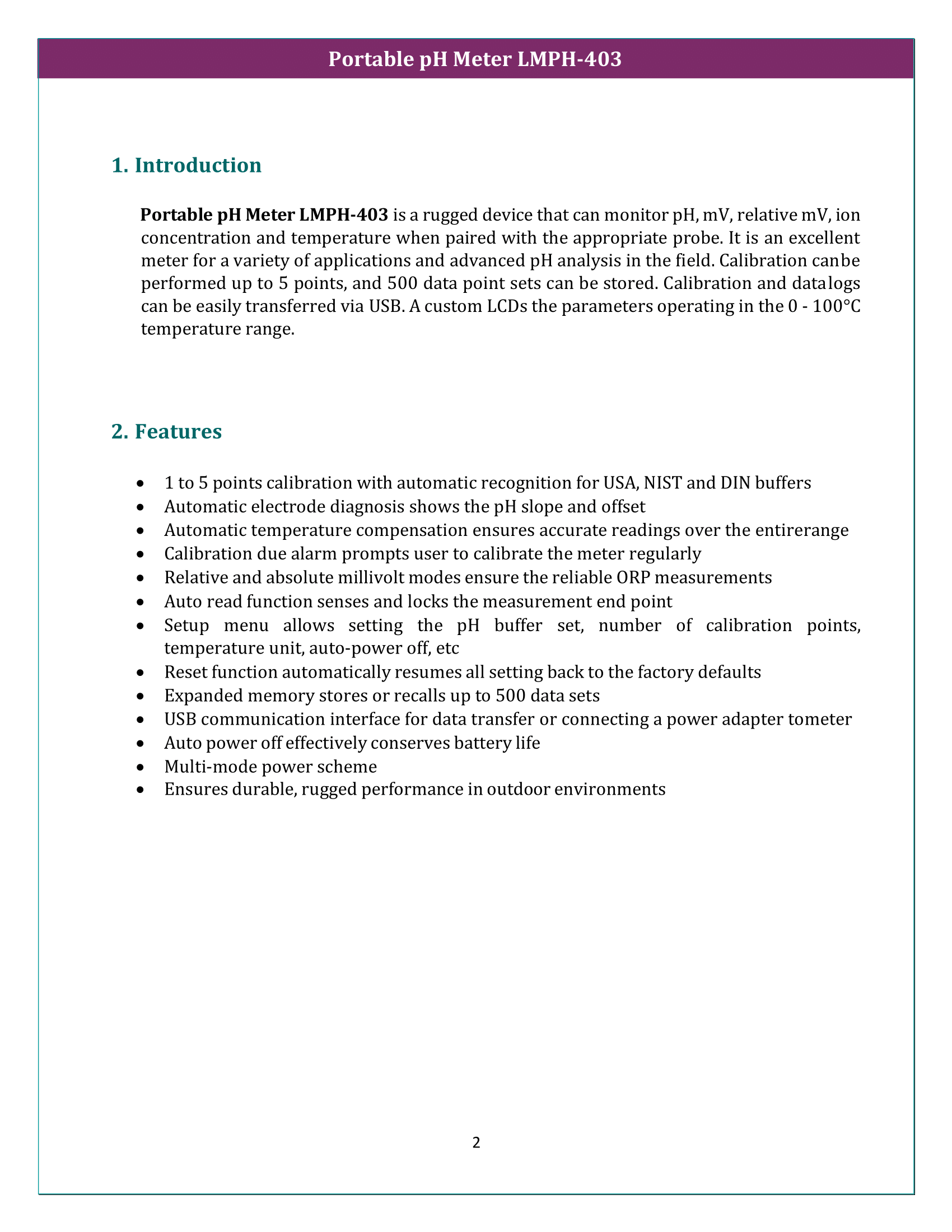 Portable pH Meter LMPH-403 Manual