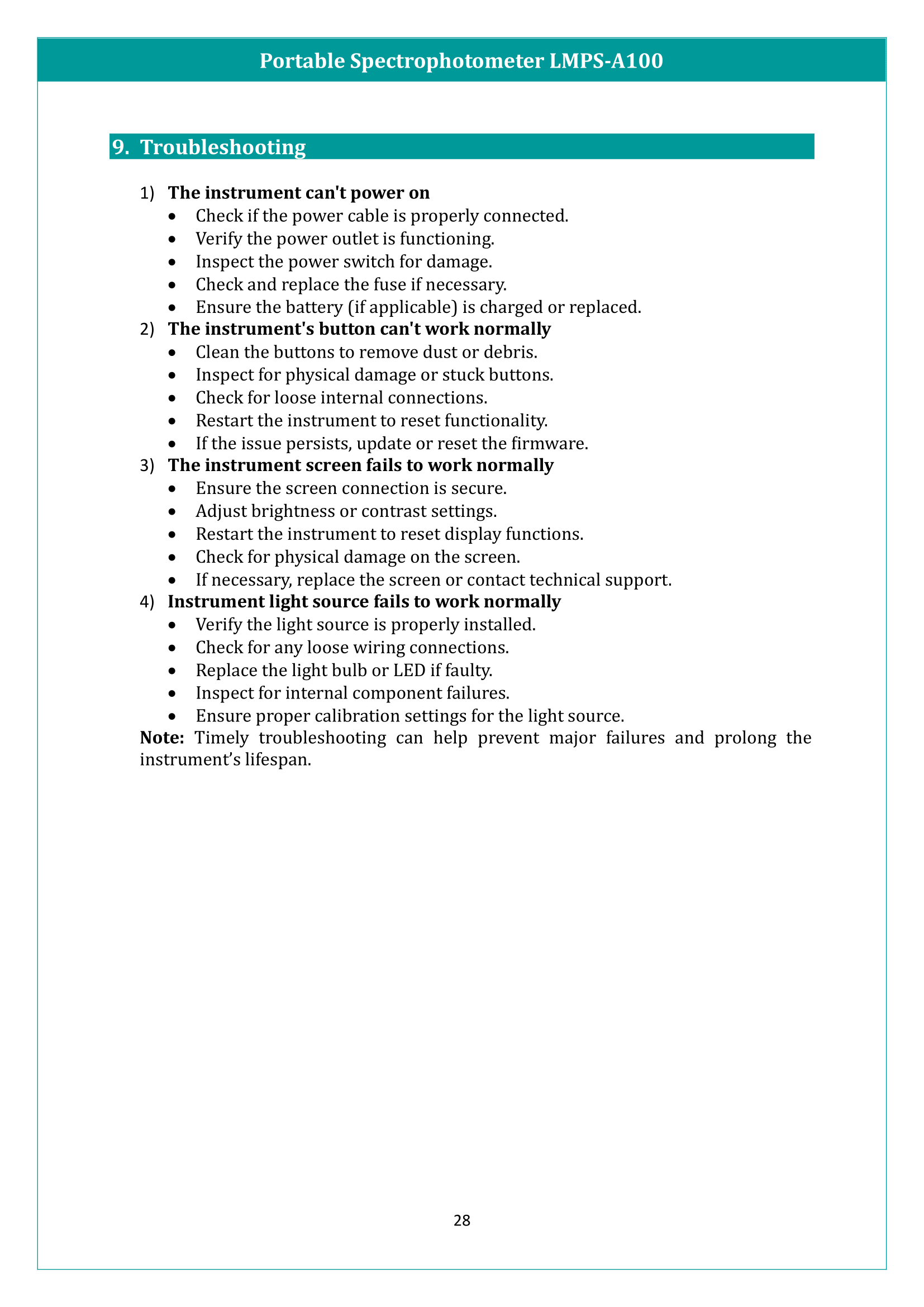 Portable Spectrophotometer LMPS-A100 Manual