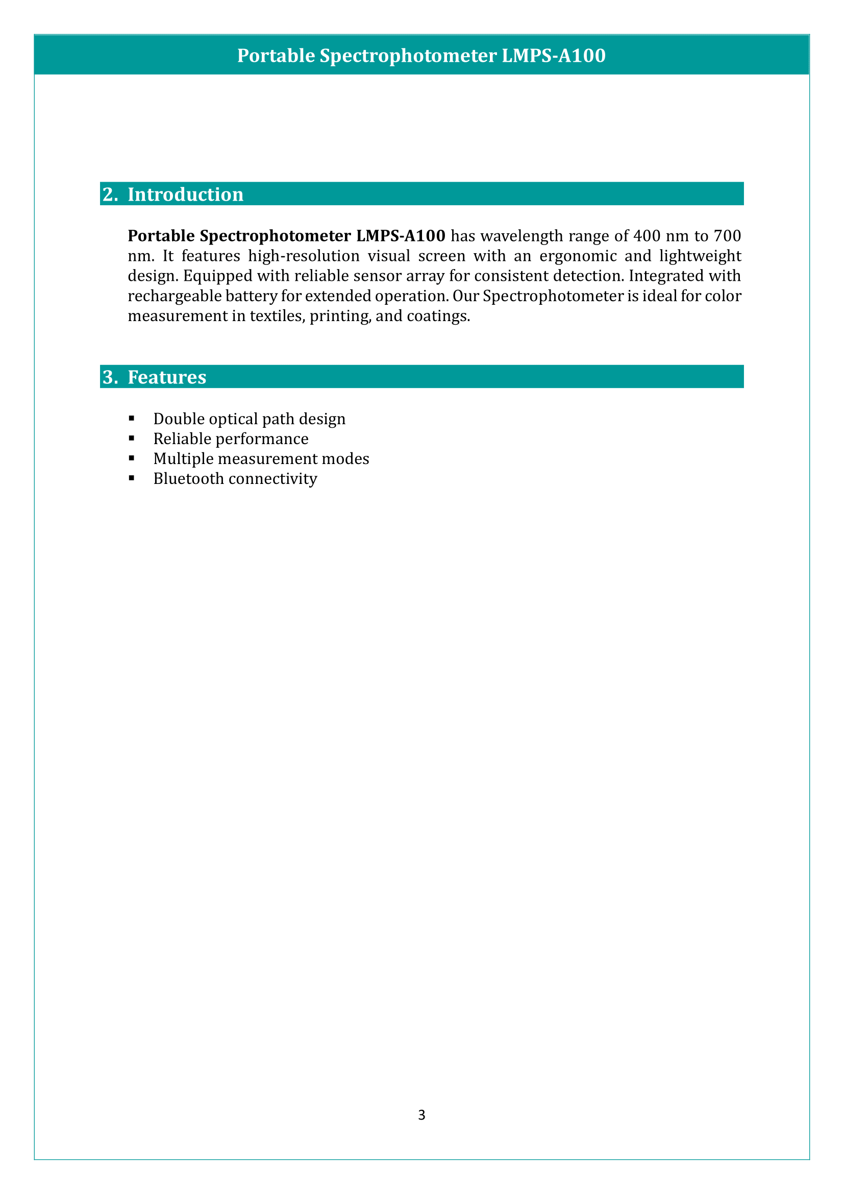 Portable Spectrophotometer LMPS-A100 Manual