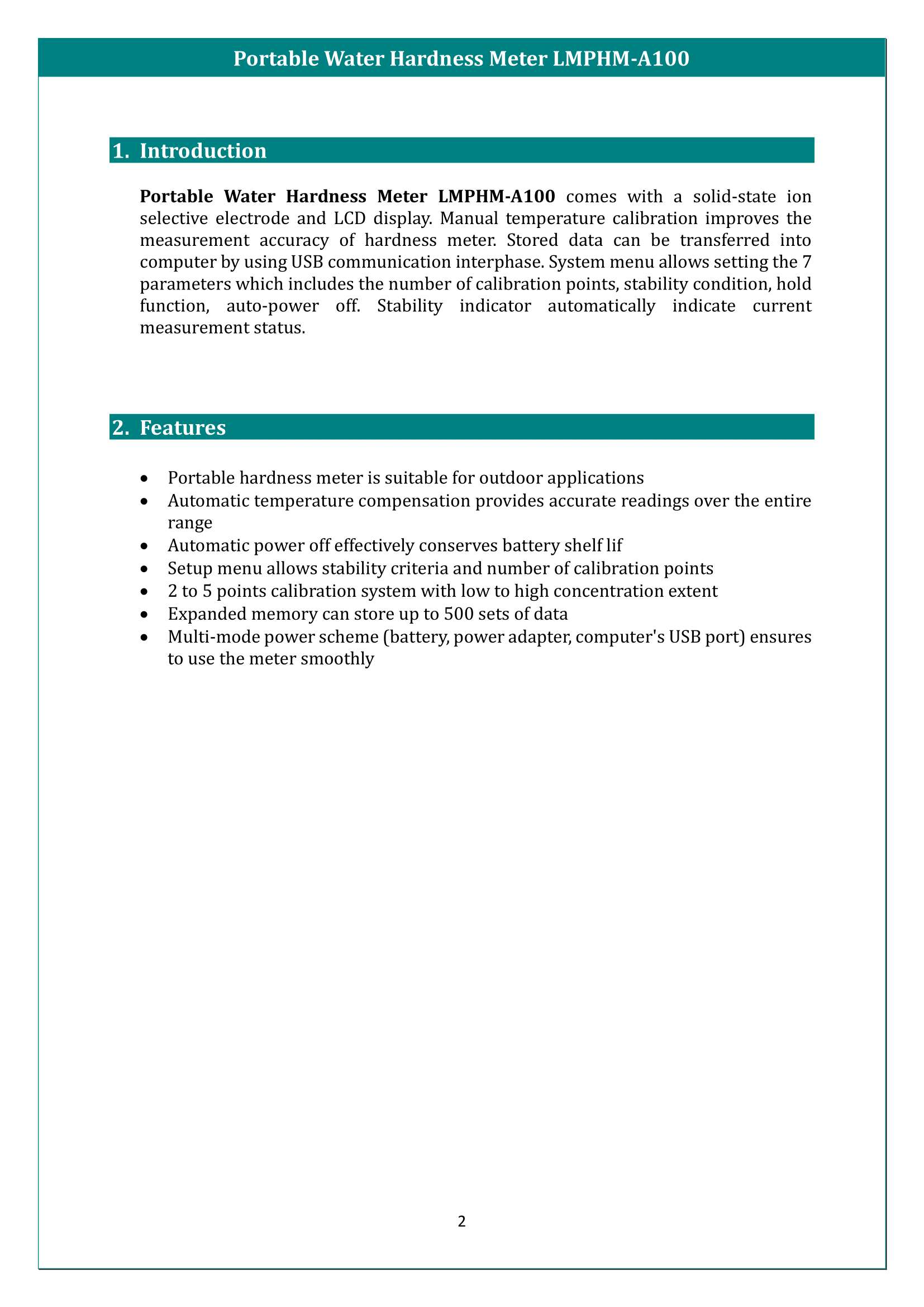 Portable Water Hardness Meter LMPHM-A100 Manual