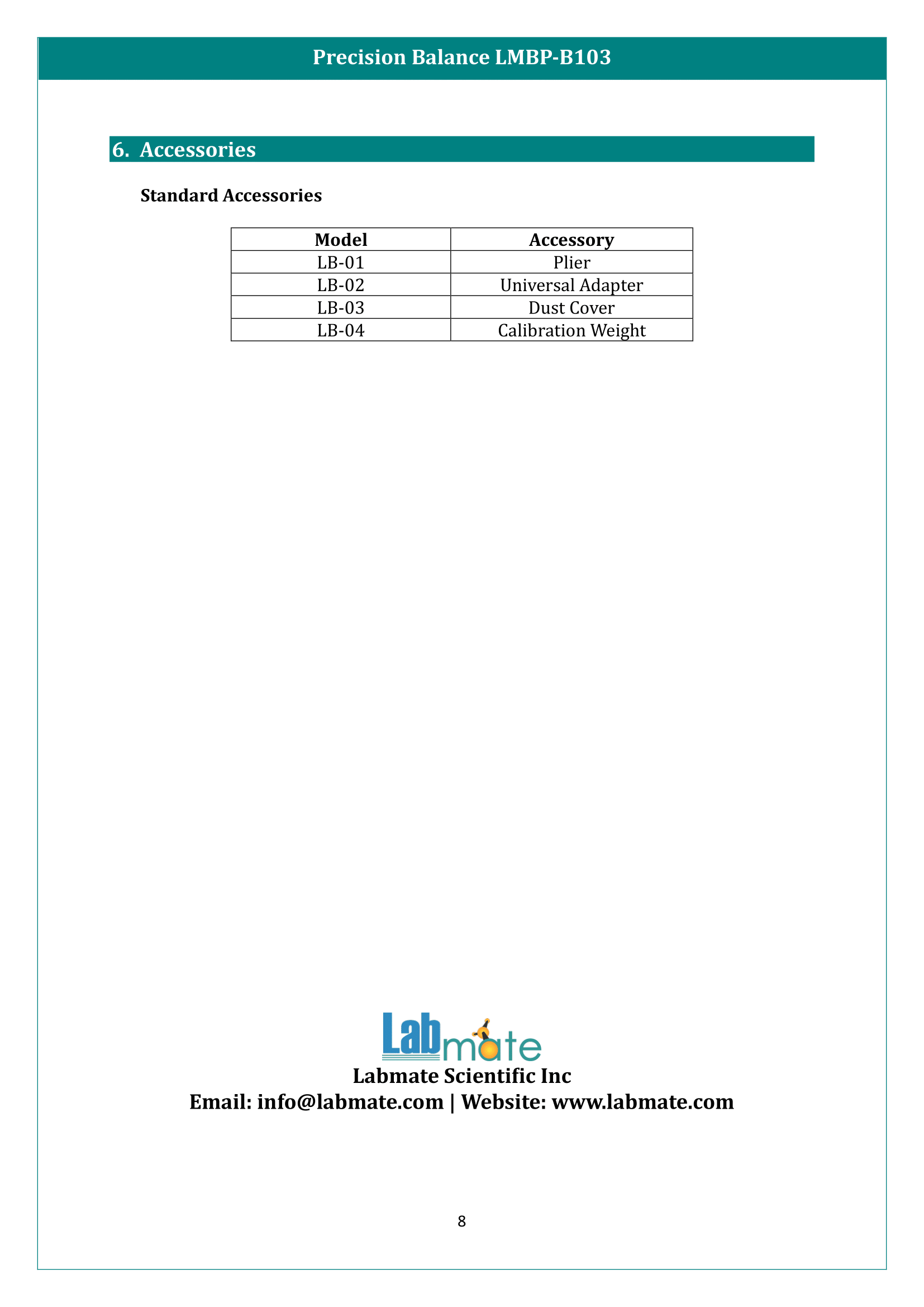 Precision Balance LMBP-B103 Manual