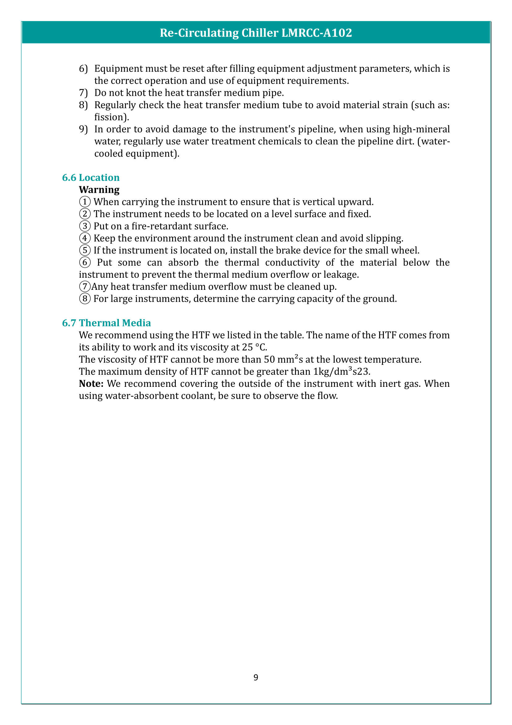 Re-Circulating Chiller LMRCC-A102 Manual