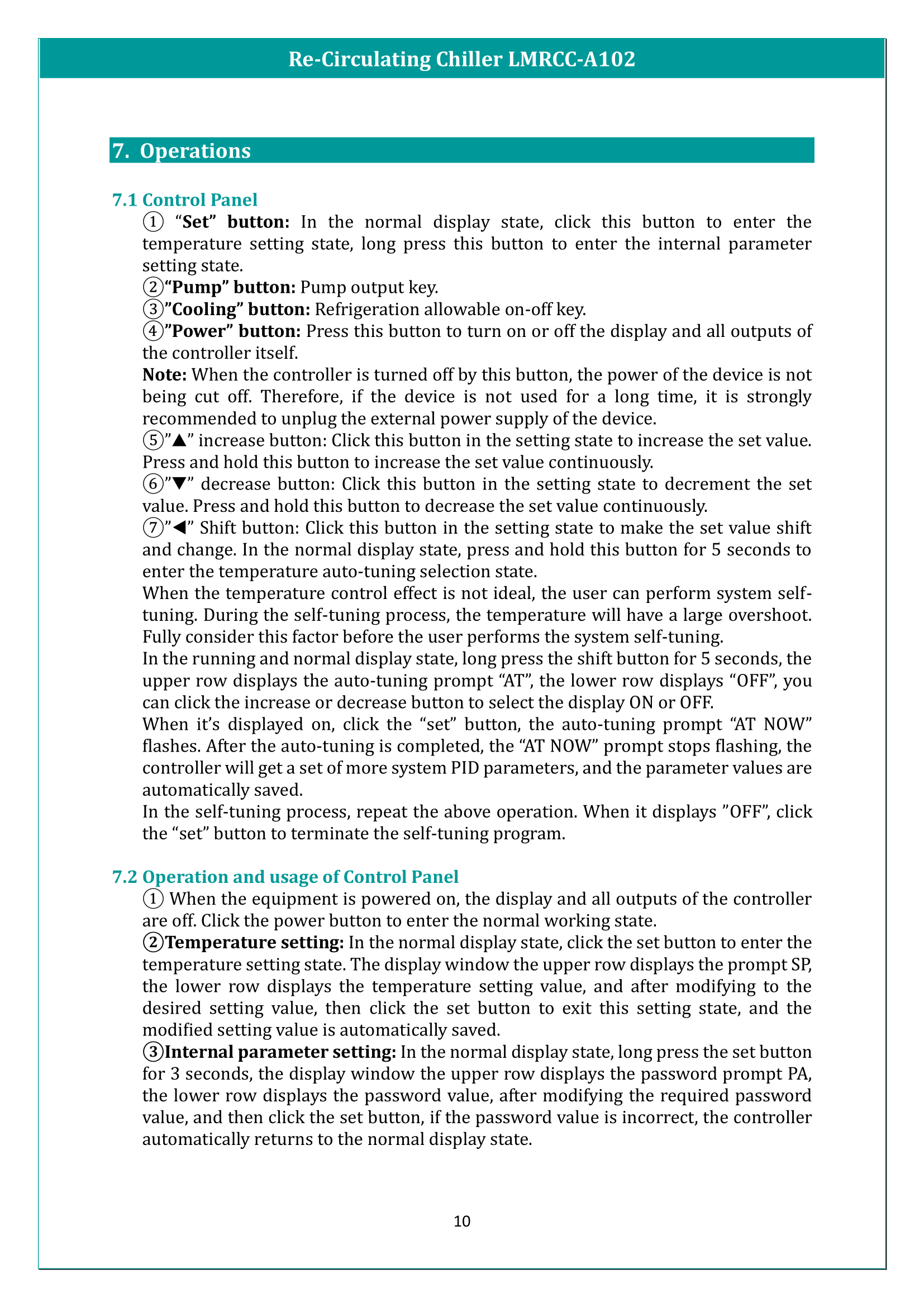 Re-Circulating Chiller LMRCC-A102 Manual