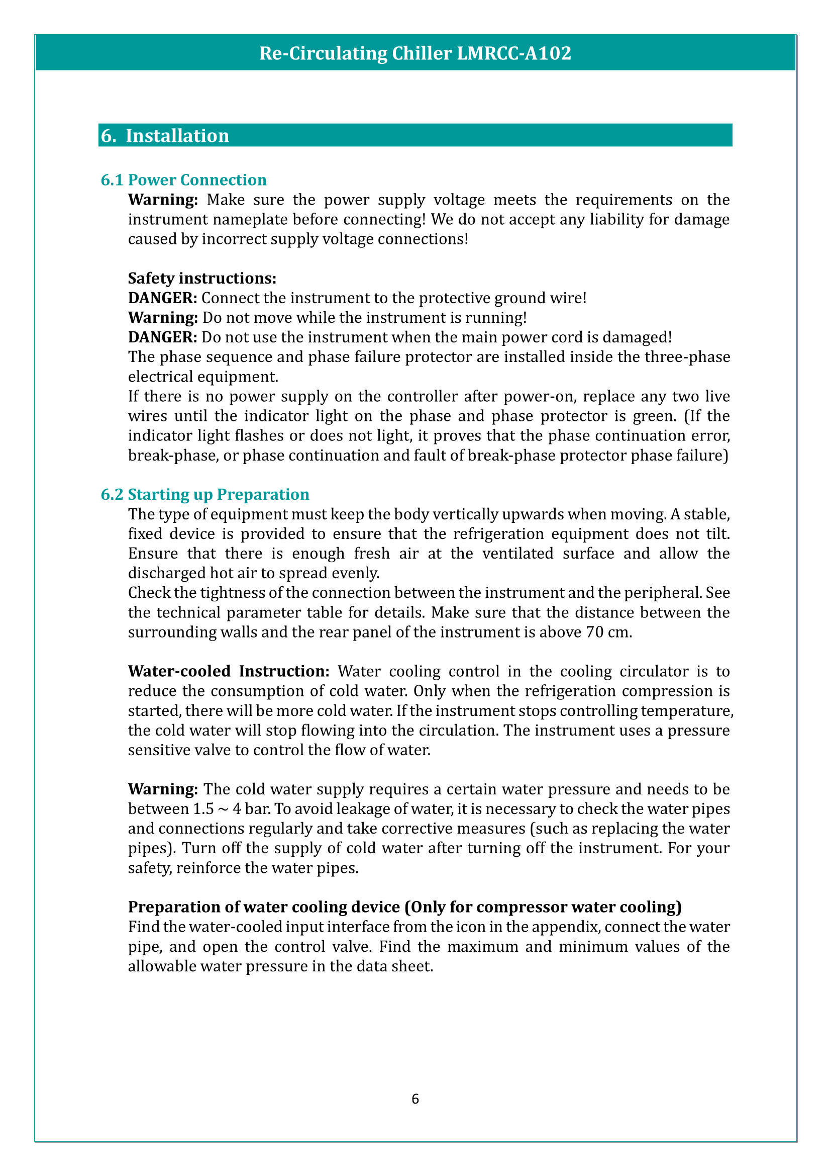 Re-Circulating Chiller LMRCC-A102 Manual