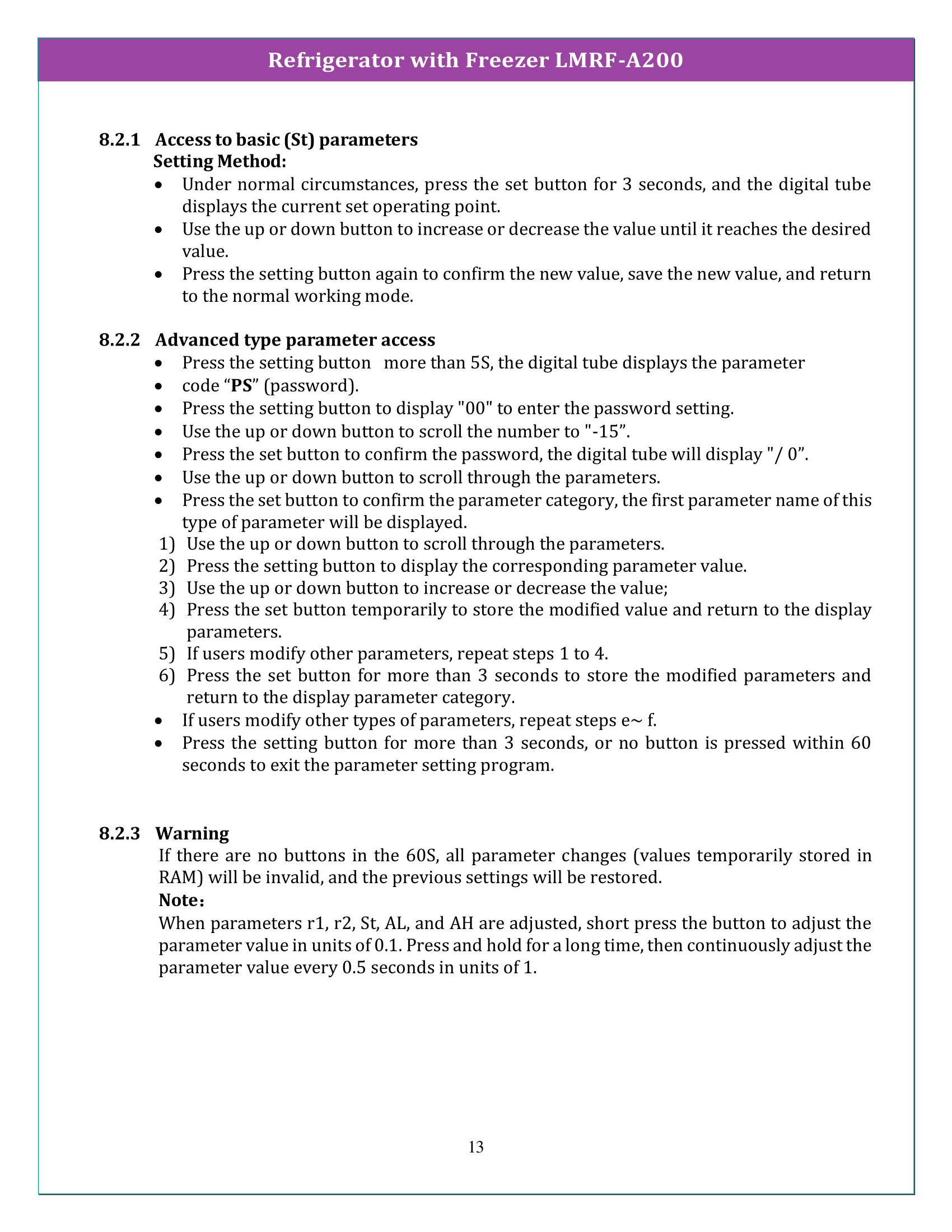 Refrigerator with Freezer LMRF-A200 Manual