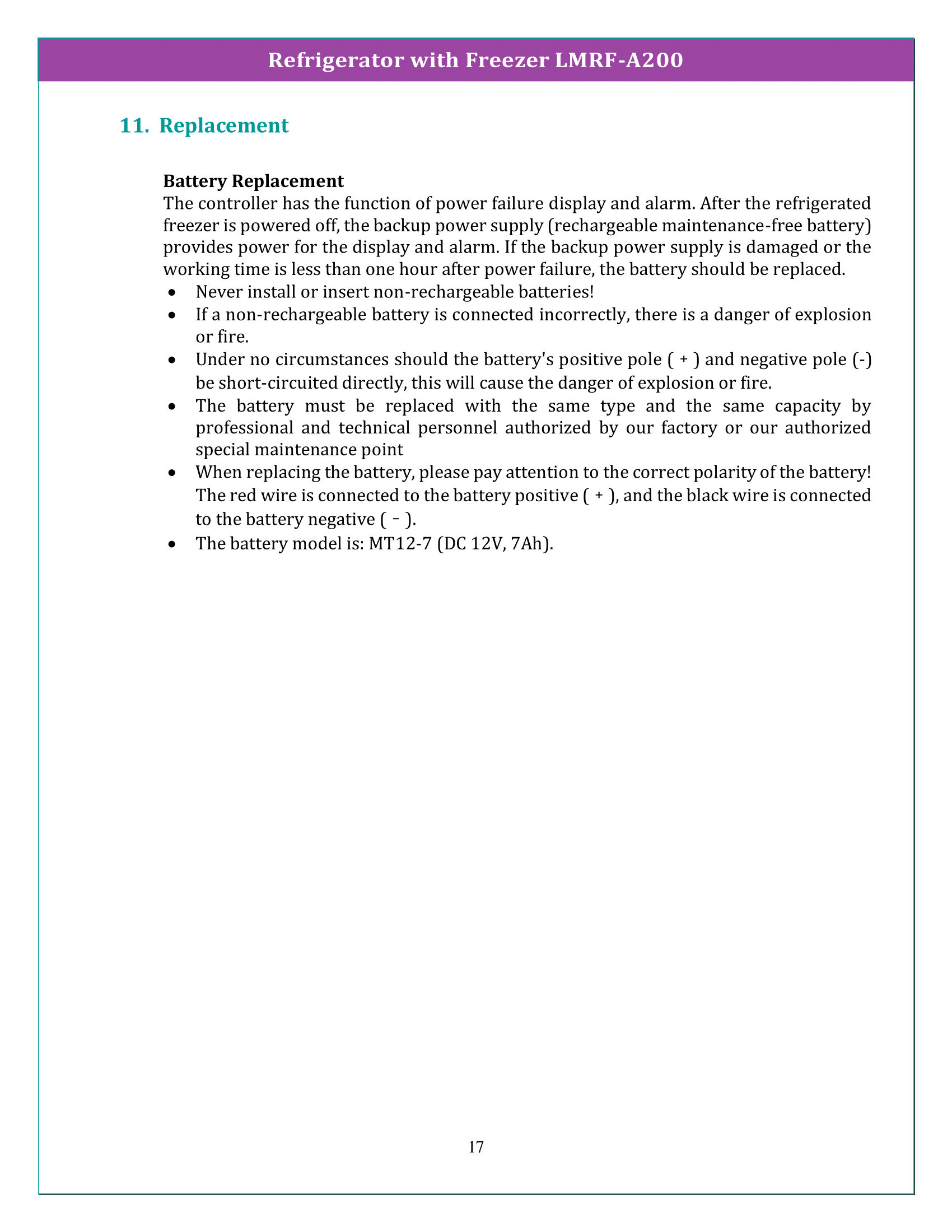 Refrigerator with Freezer LMRF-A200 Manual