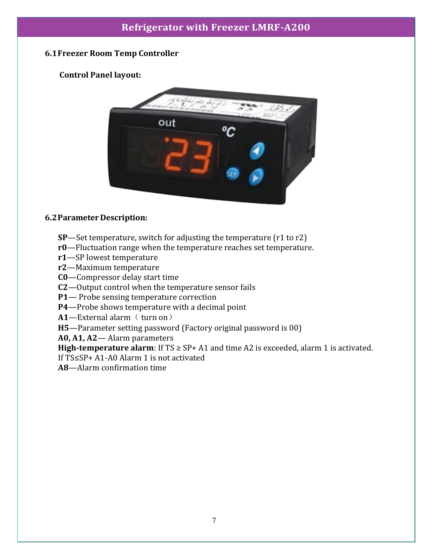 Refrigerator with Freezer LMRF-A200 Manual