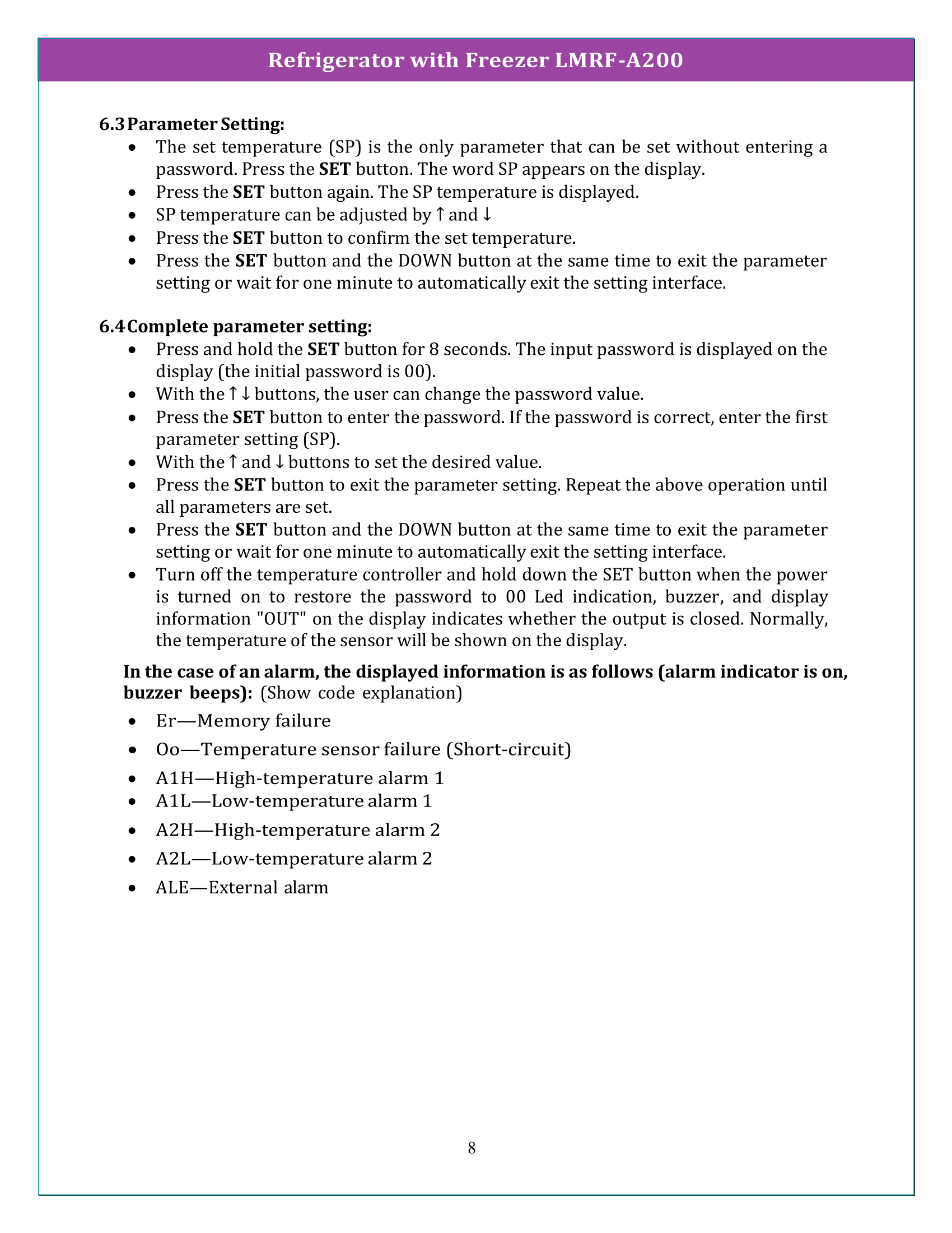 Refrigerator with Freezer LMRF-A200 Manual