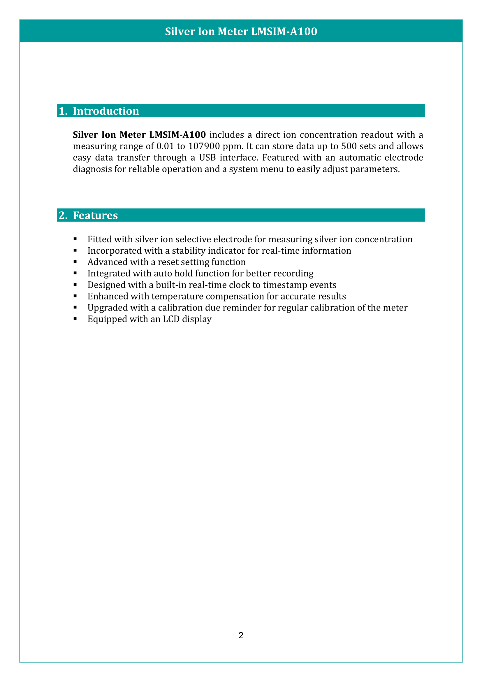 Silver Ion Meter LMSIM-A100 Manual