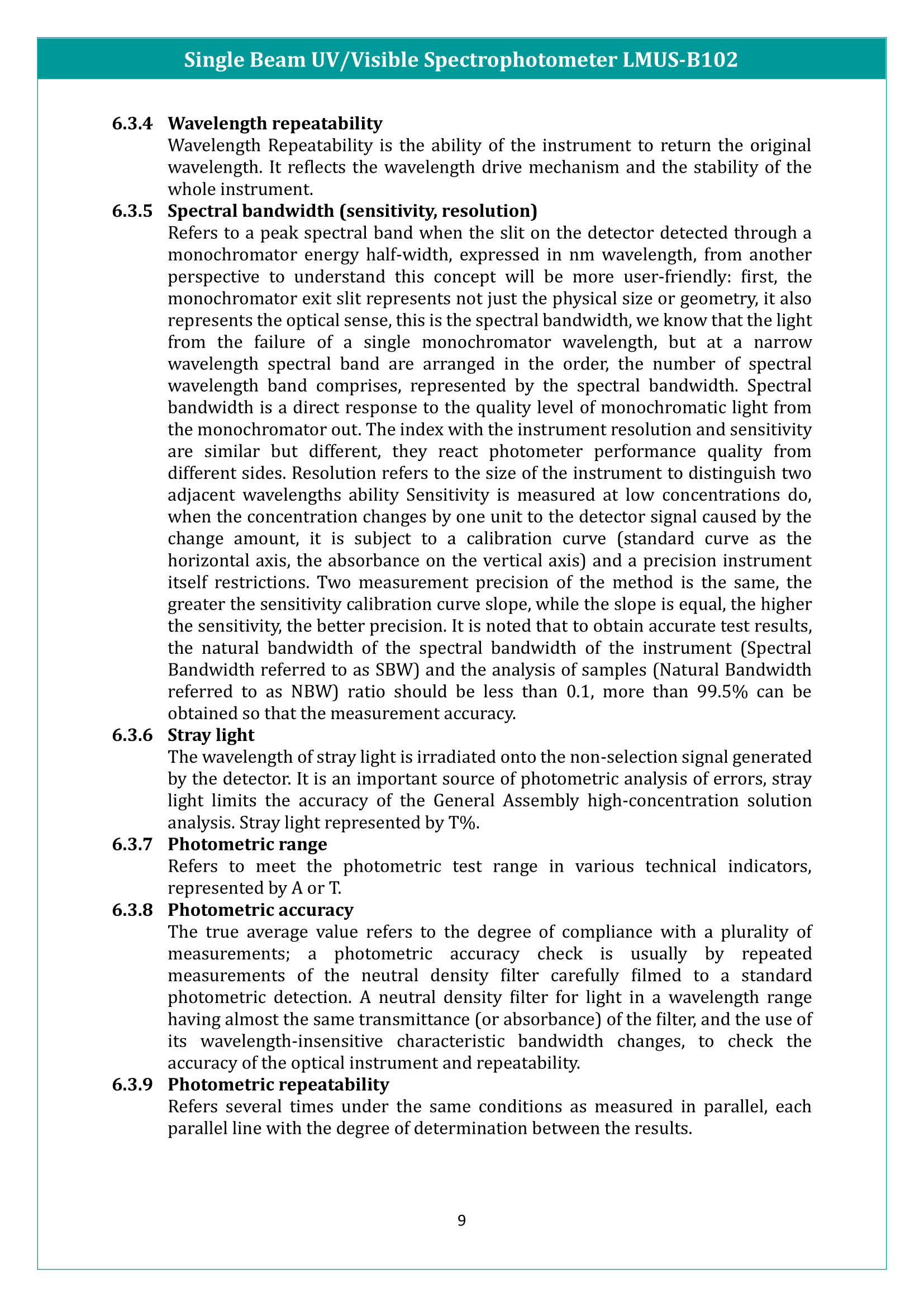 Single Beam UV/Visible Spectrophotometer LMUS-B102 Manual
