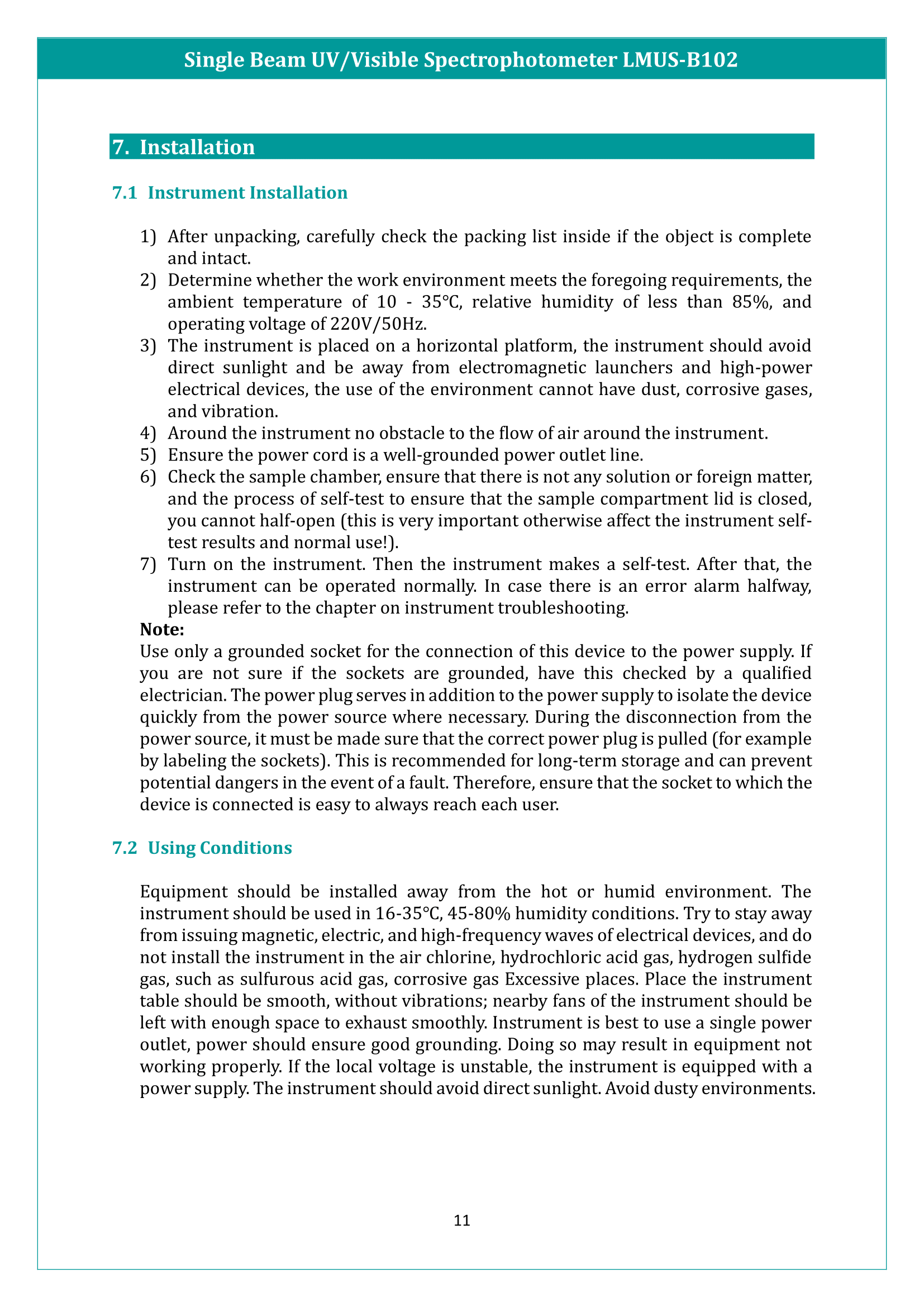 Single Beam UV/Visible Spectrophotometer LMUS-B102 Manual