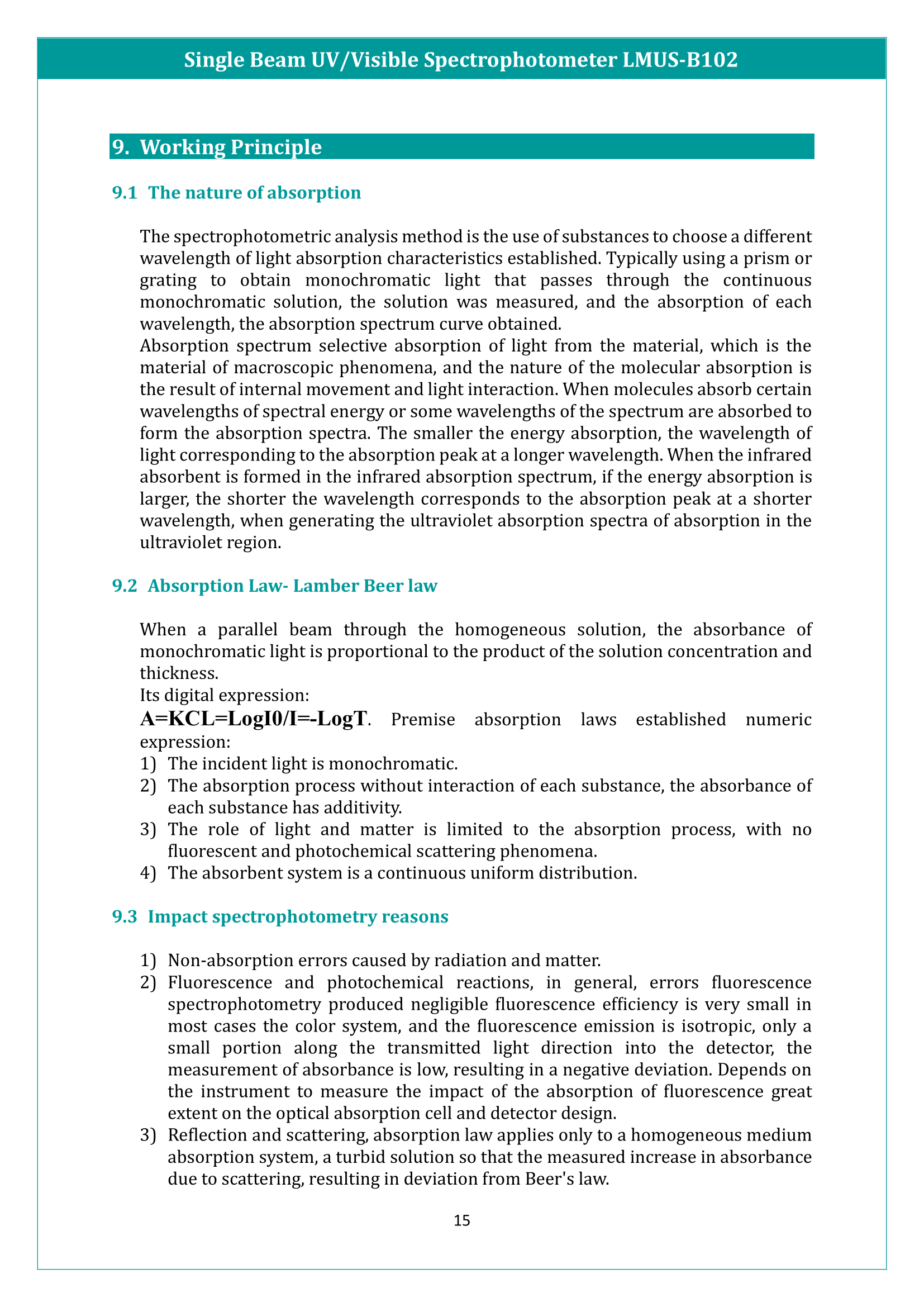 Single Beam UV/Visible Spectrophotometer LMUS-B102 Manual