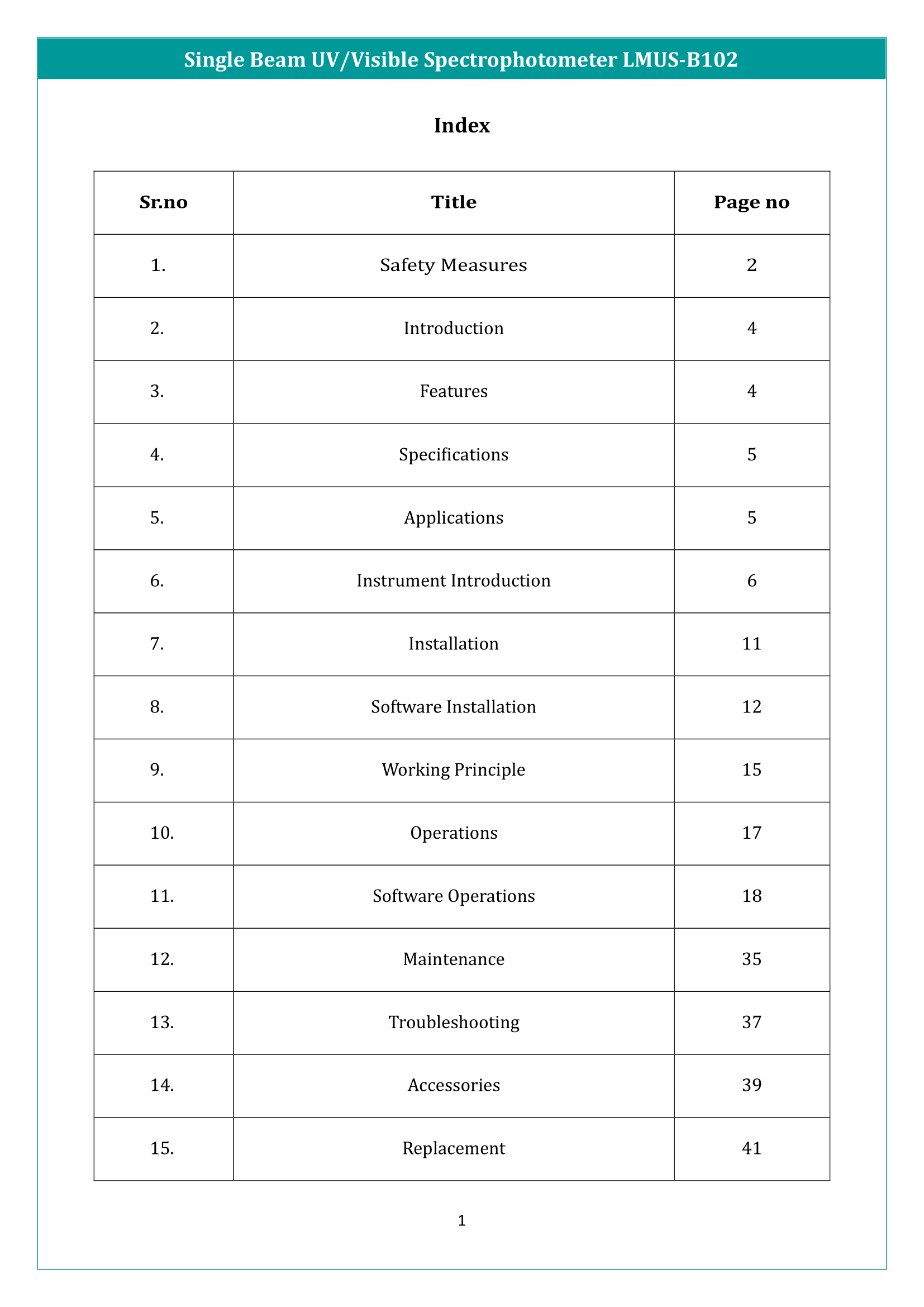 Single Beam UV/Visible Spectrophotometer LMUS-B102 Manual