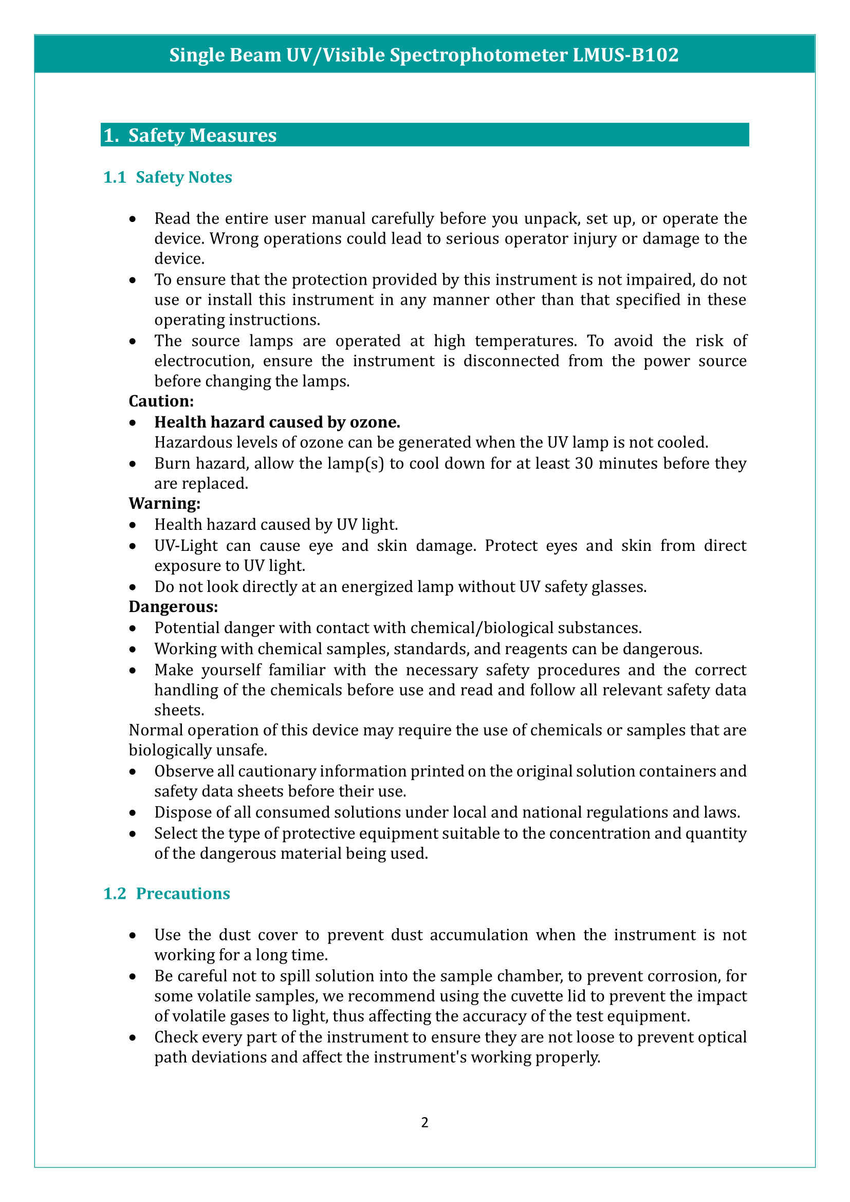 Single Beam UV/Visible Spectrophotometer LMUS-B102 Manual