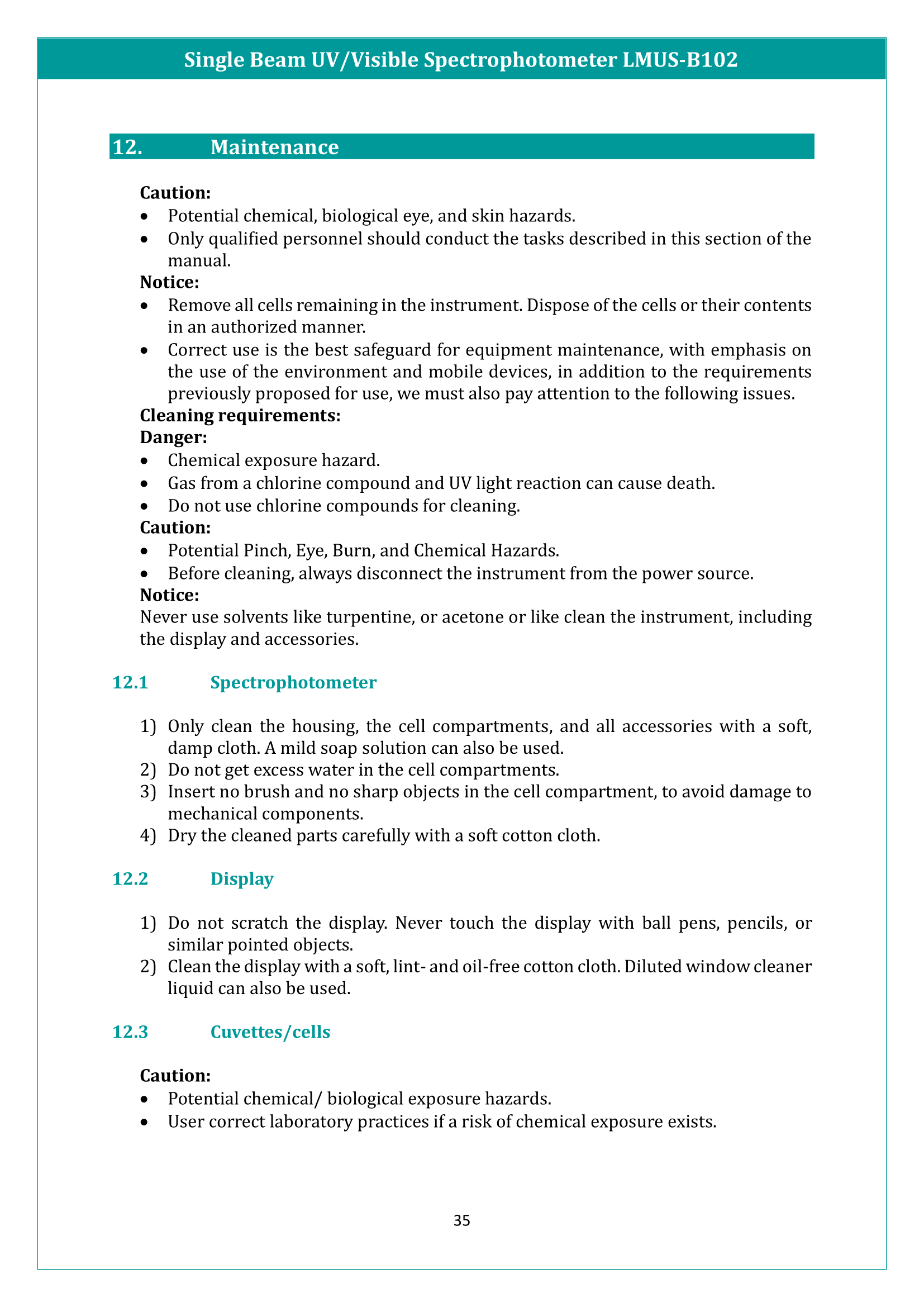 Single Beam UV/Visible Spectrophotometer LMUS-B102 Manual