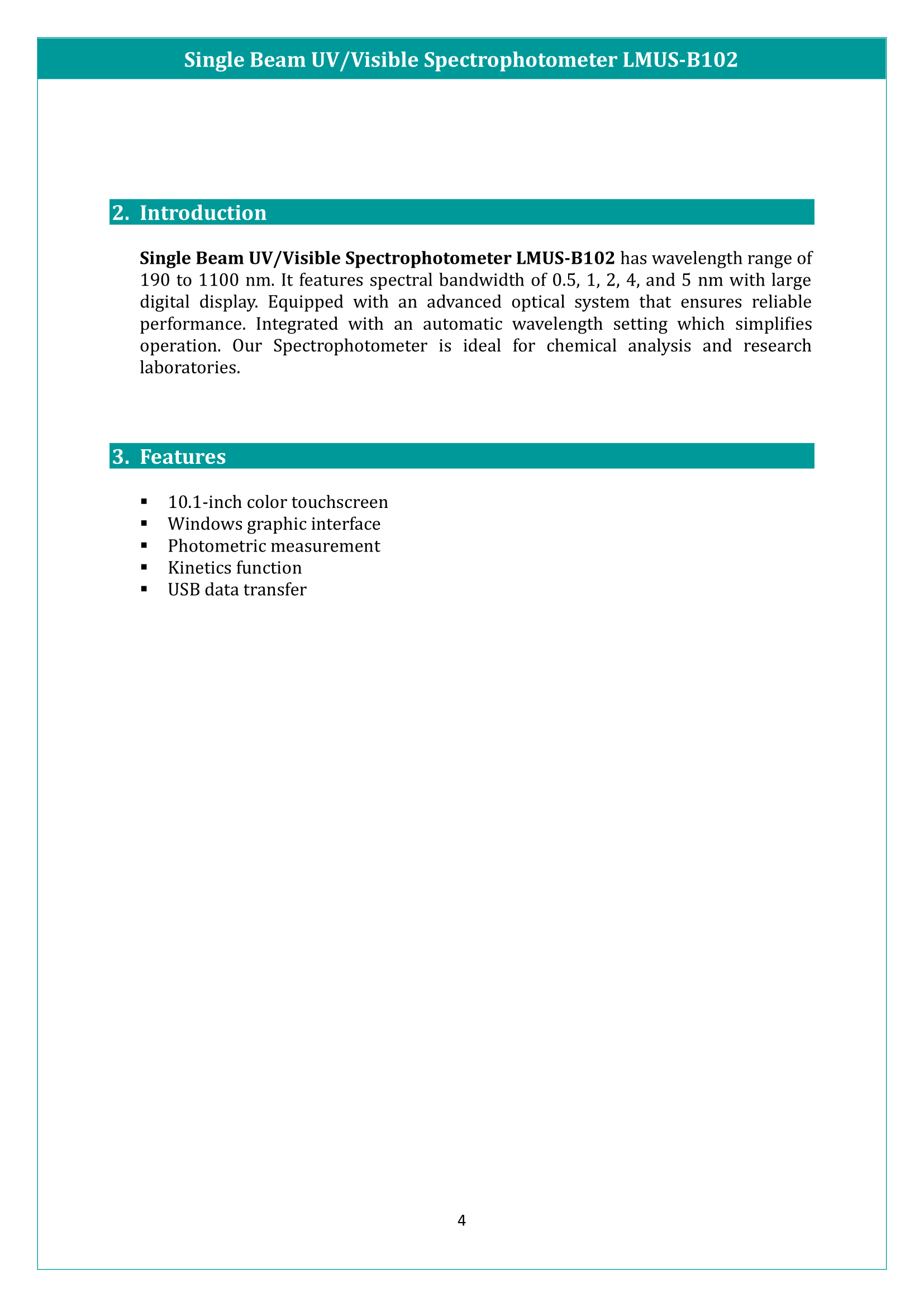 Single Beam UV/Visible Spectrophotometer LMUS-B102 Manual
