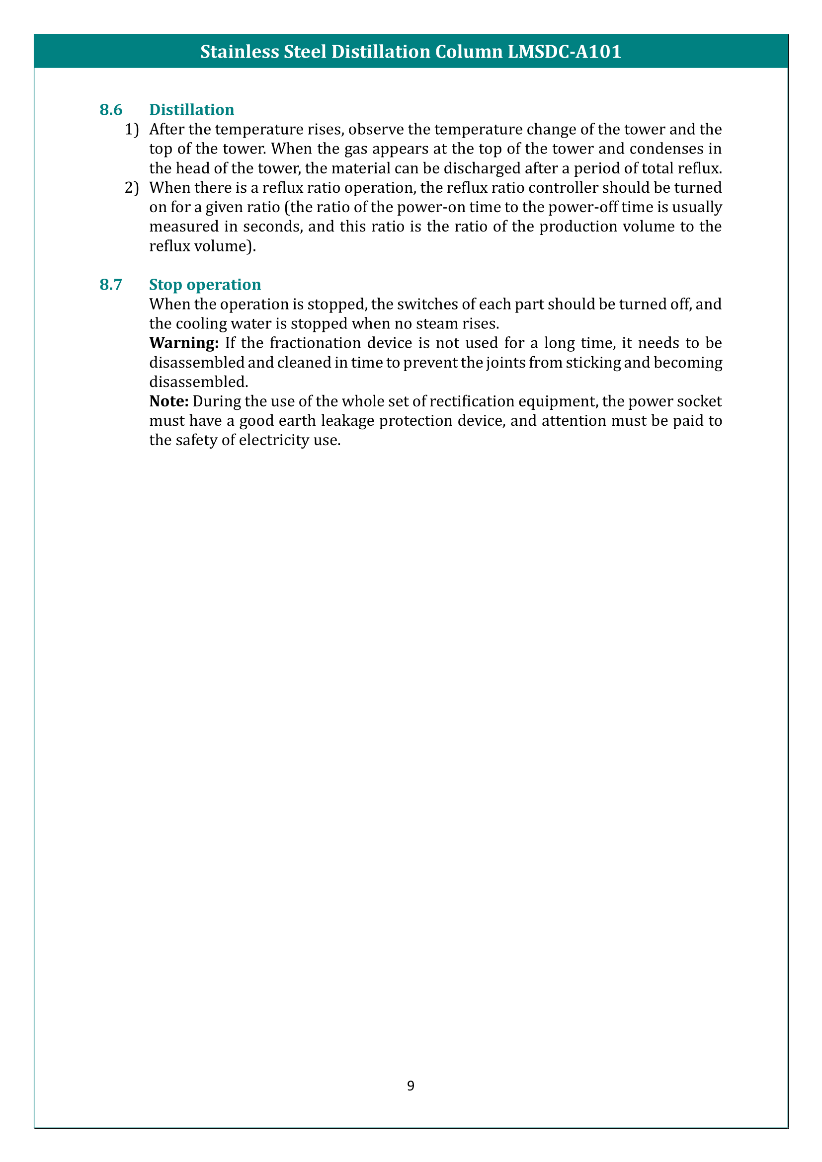 Stainless Steel Distillation Column LMSDC-A101 Manual