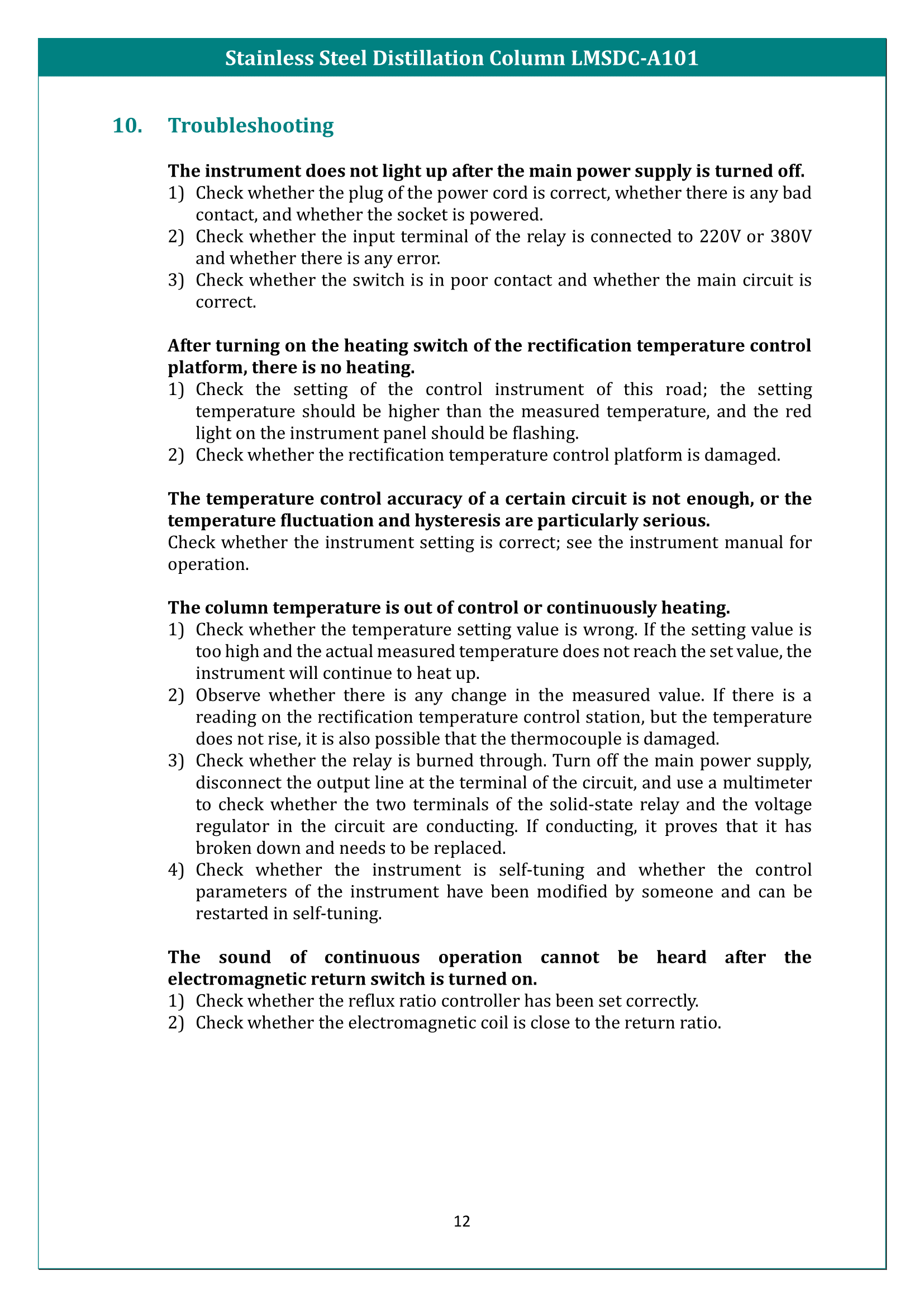 Stainless Steel Distillation Column LMSDC-A101 Manual