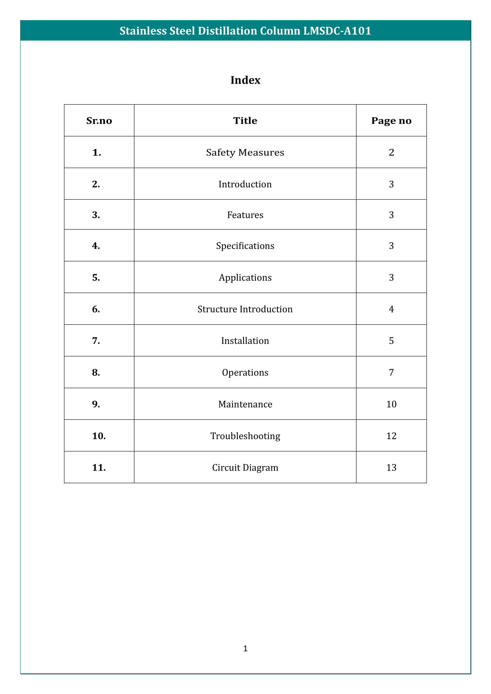 Stainless Steel Distillation Column LMSDC-A101 Manual