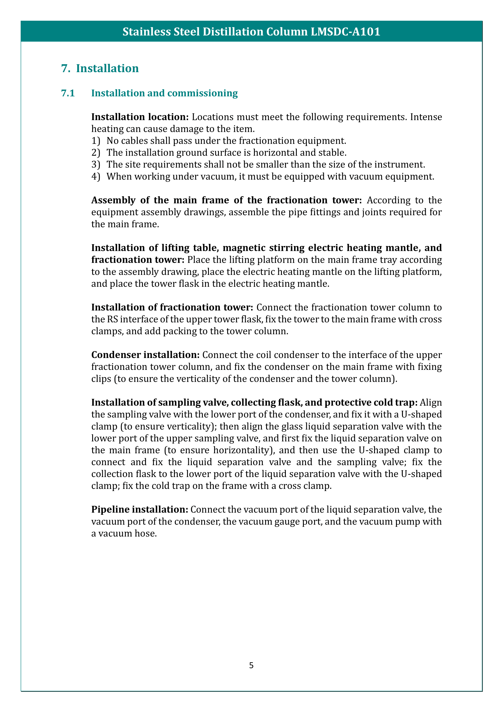 Stainless Steel Distillation Column LMSDC-A101 Manual