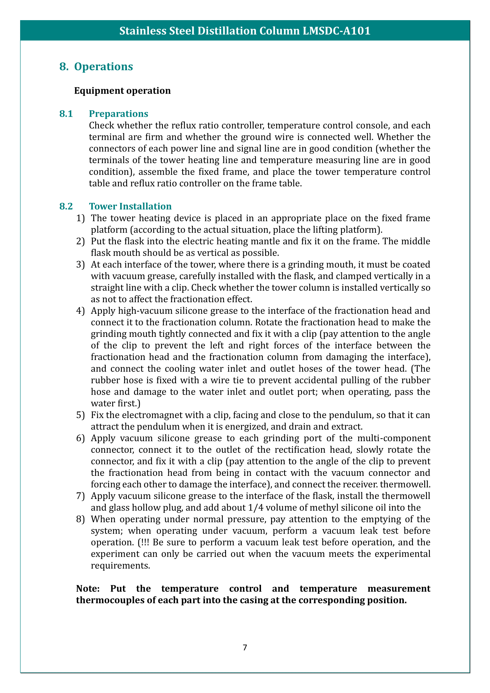 Stainless Steel Distillation Column LMSDC-A101 Manual
