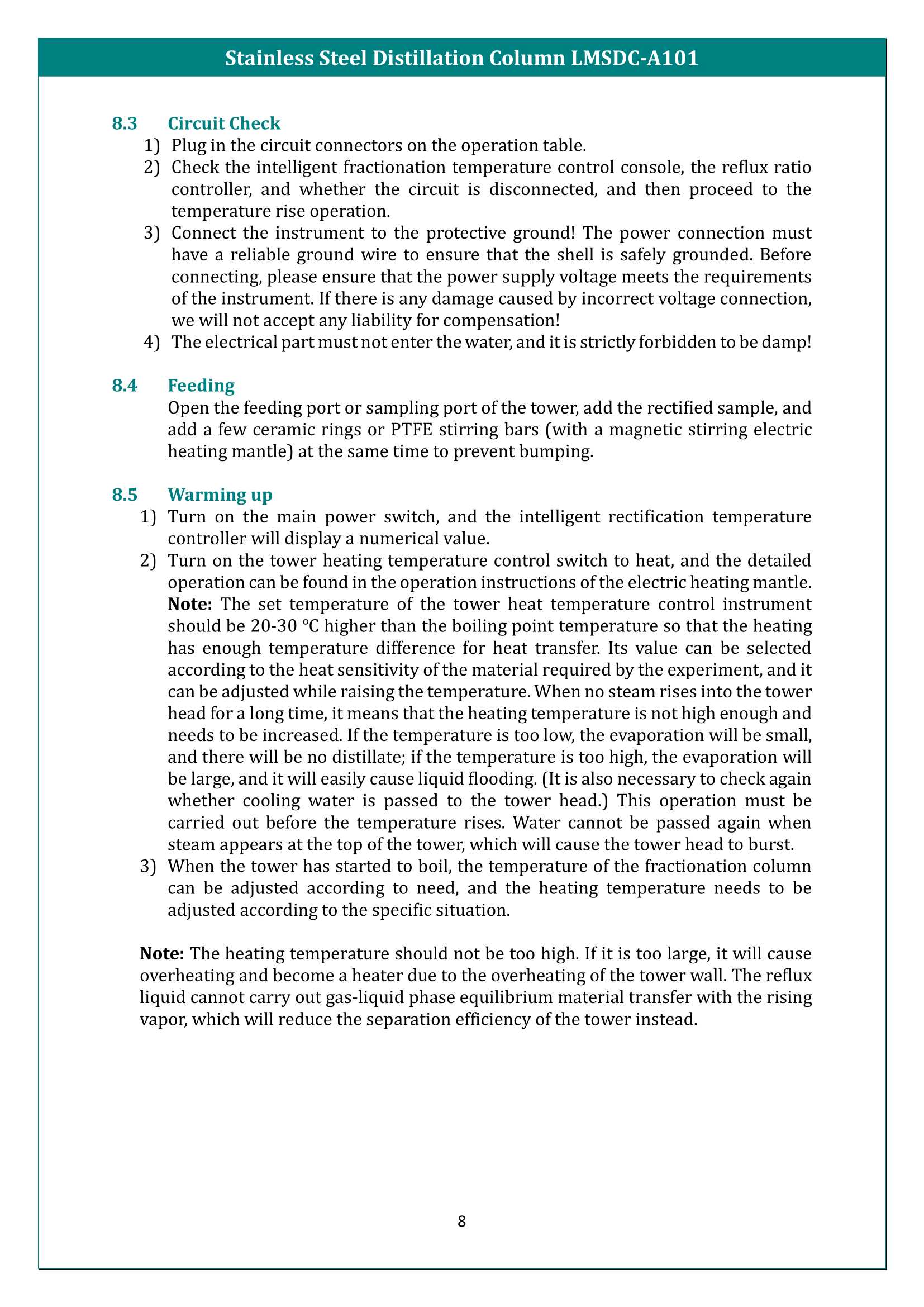 Stainless Steel Distillation Column LMSDC-A101 Manual