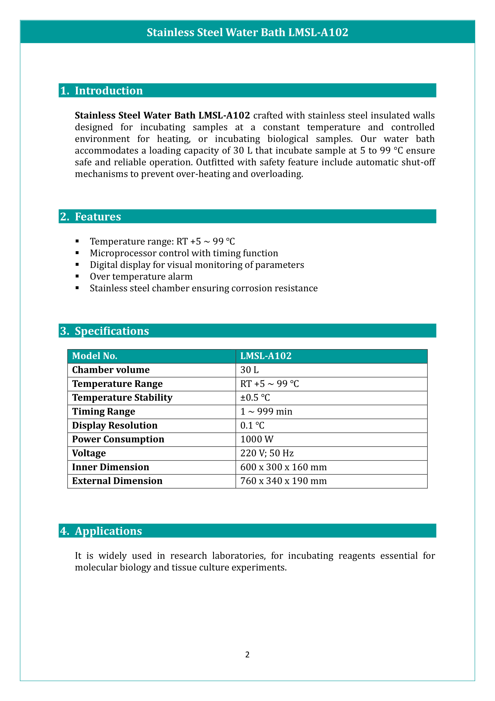 Stainless Steel Water Bath LMSL-A102 Manual