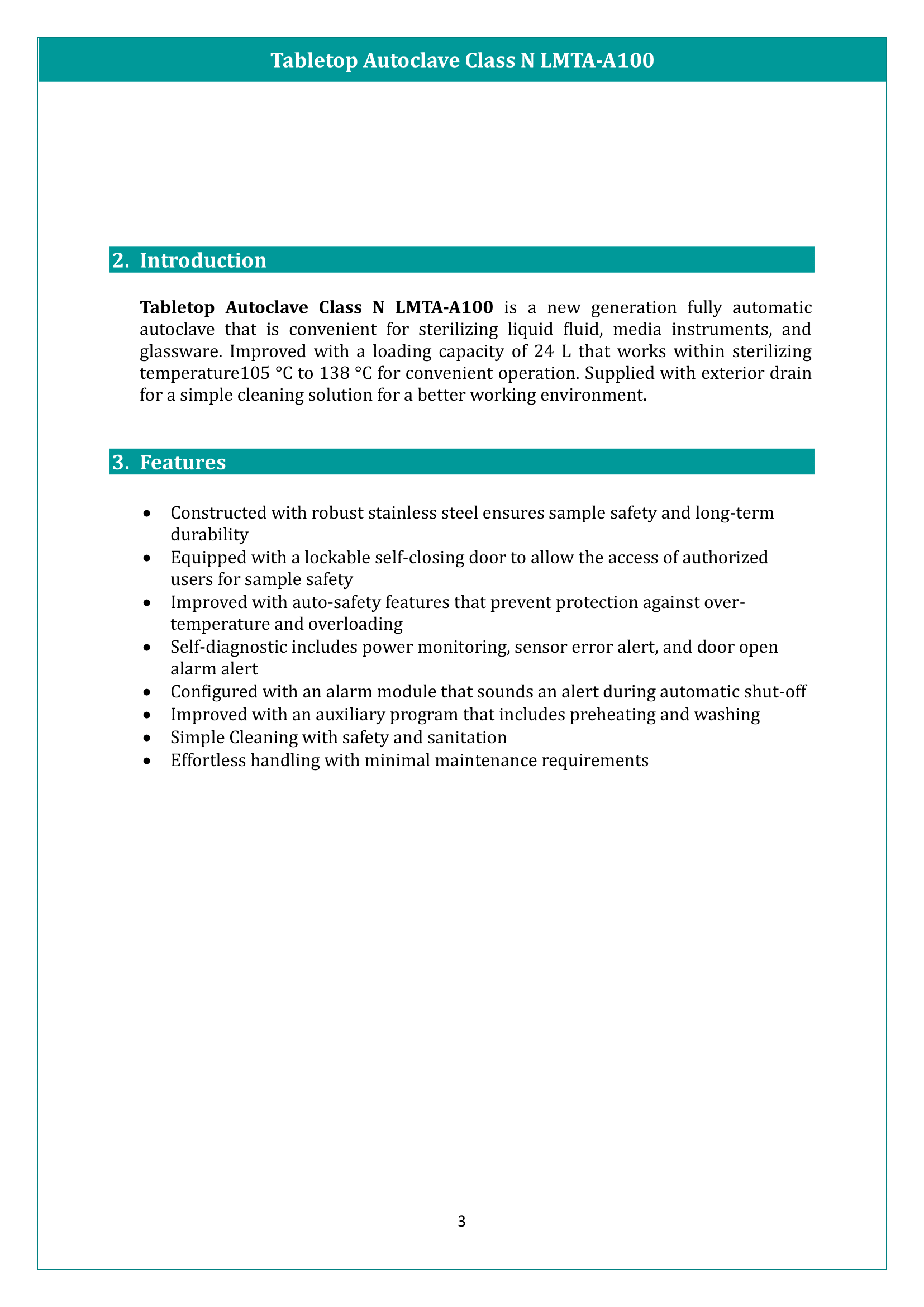Tabletop Autoclave Class N LMTA-A100 Manual