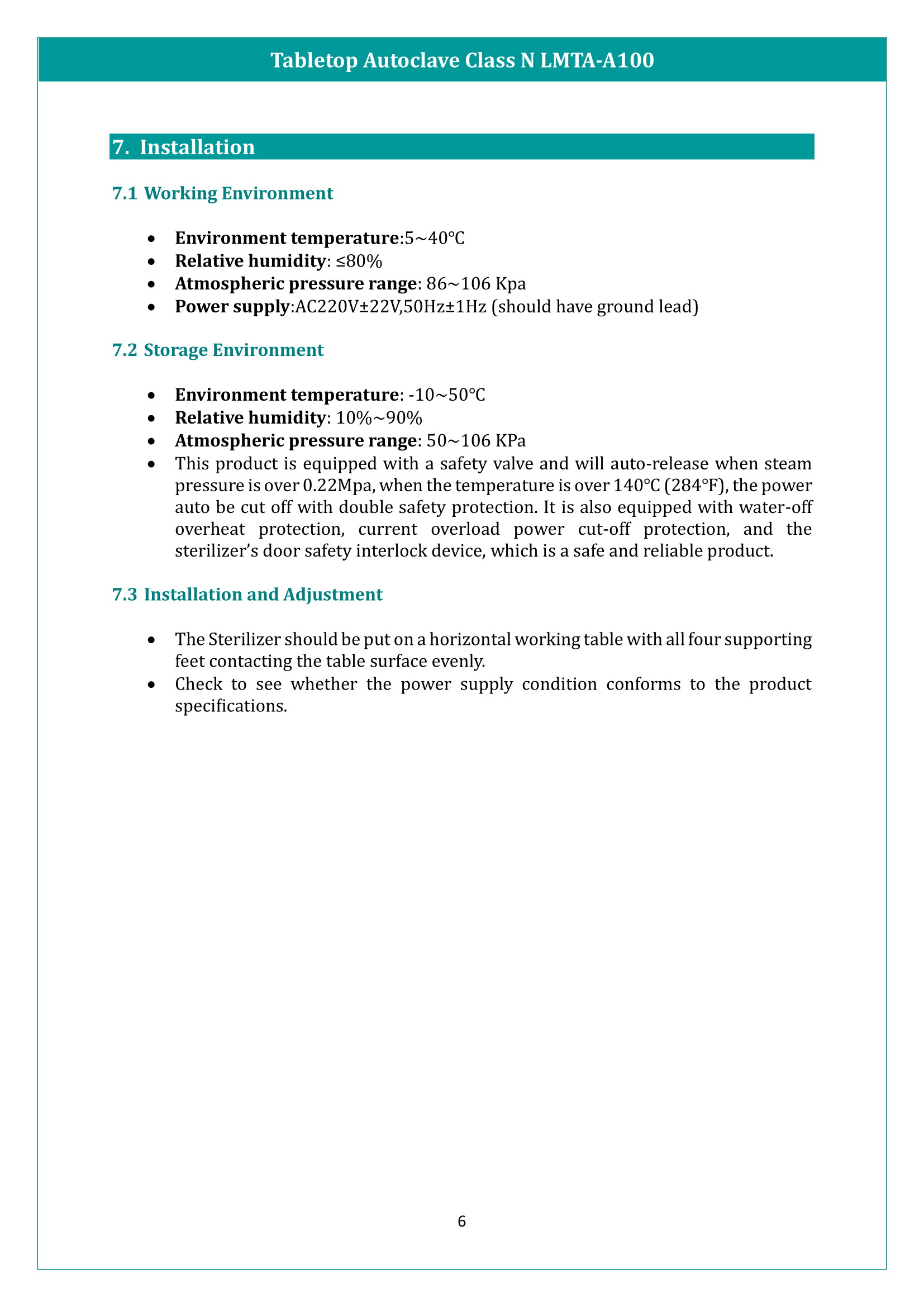 Tabletop Autoclave Class N LMTA-A100 Manual