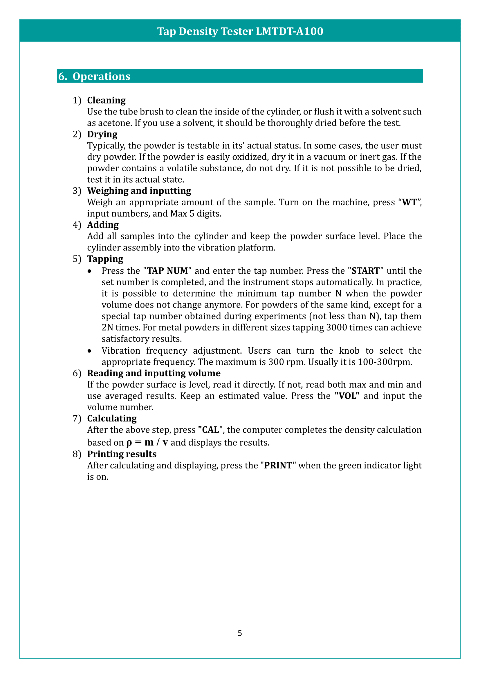 Tap Density Tester LMTDT-A100 Manual